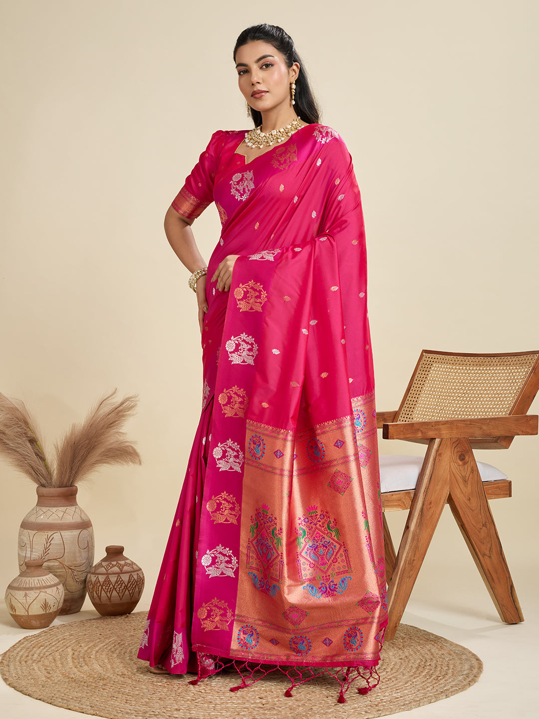 Rani Pink Pure Soft Kanjivaram Paithani Silk Saree