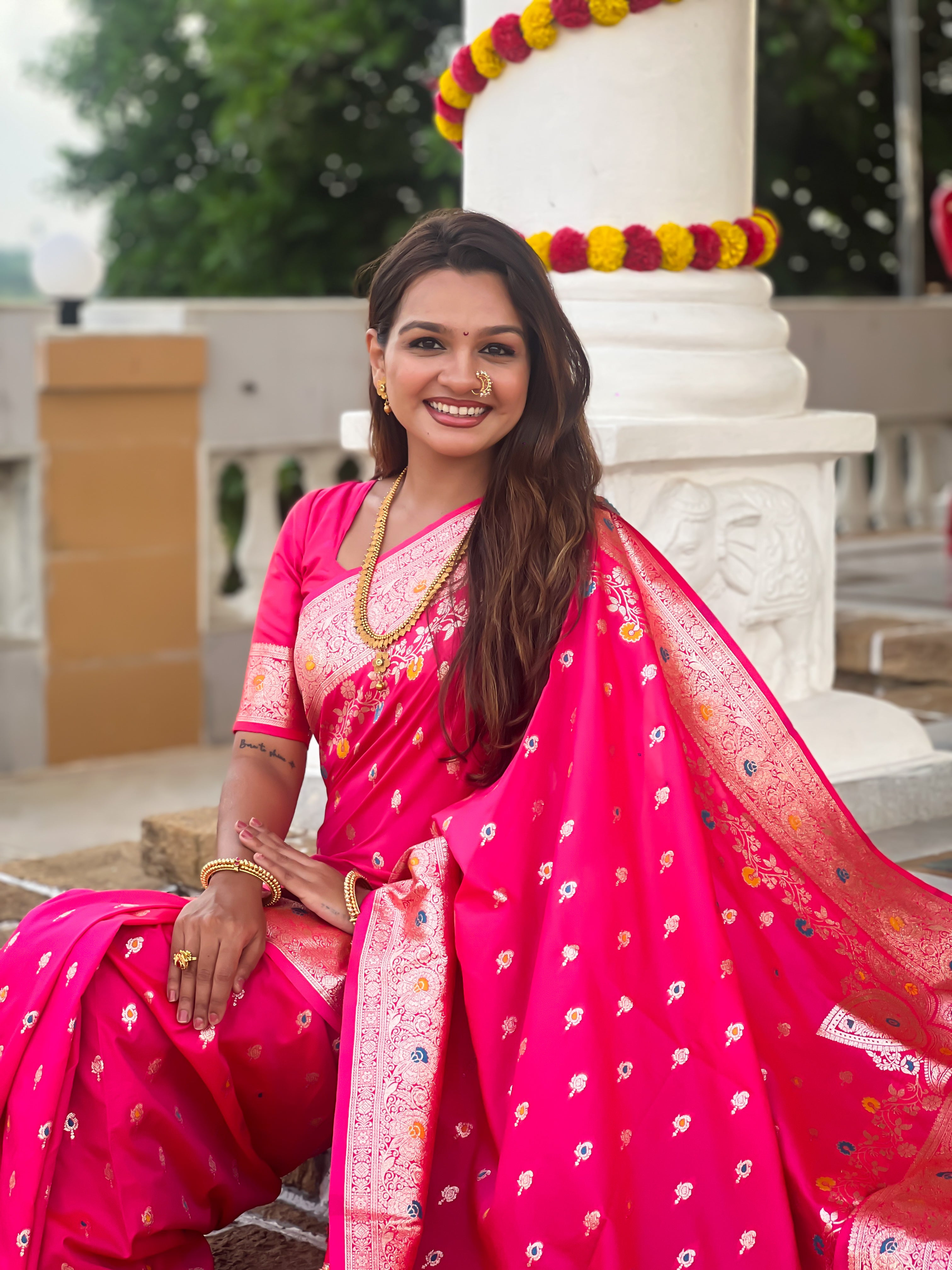 Rani Pink Soft Banarasi Silk Saree