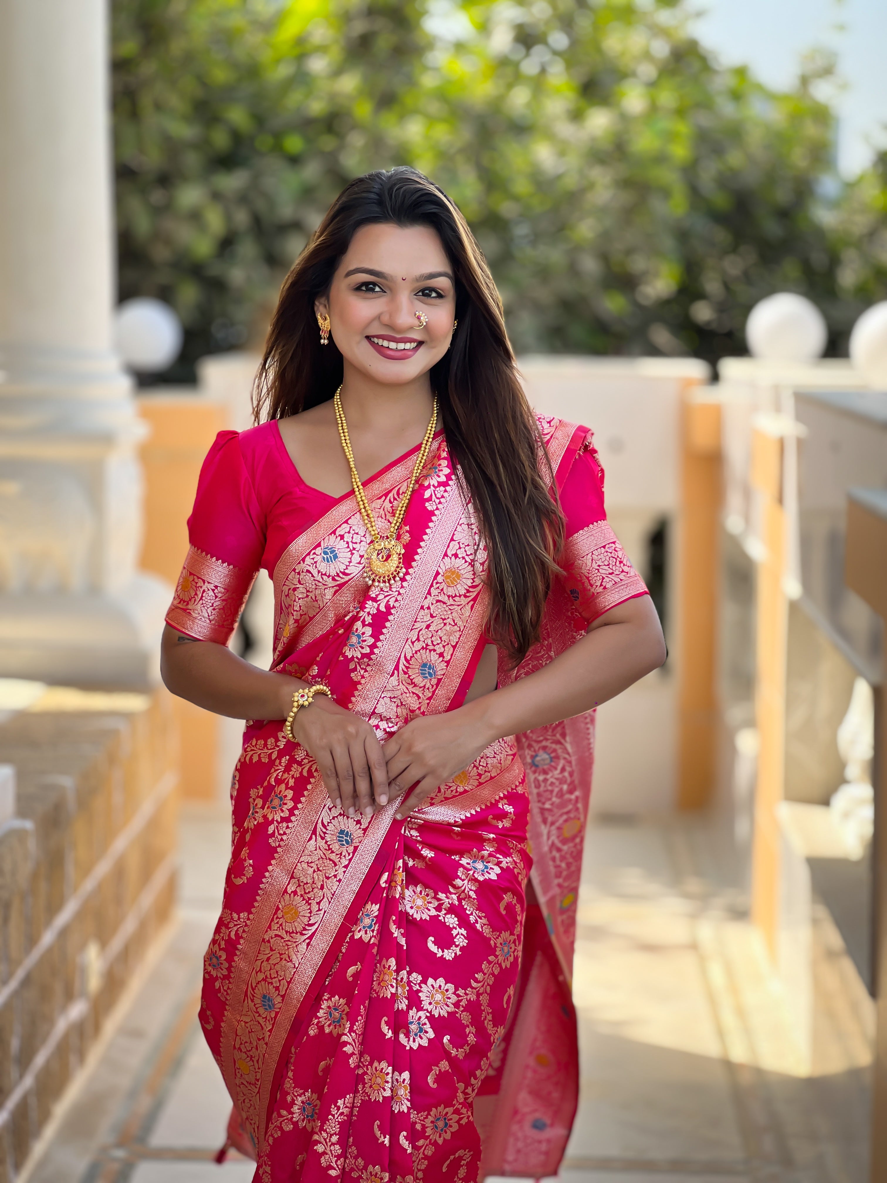 Rani Pink Soft Banarasi Silk Saree