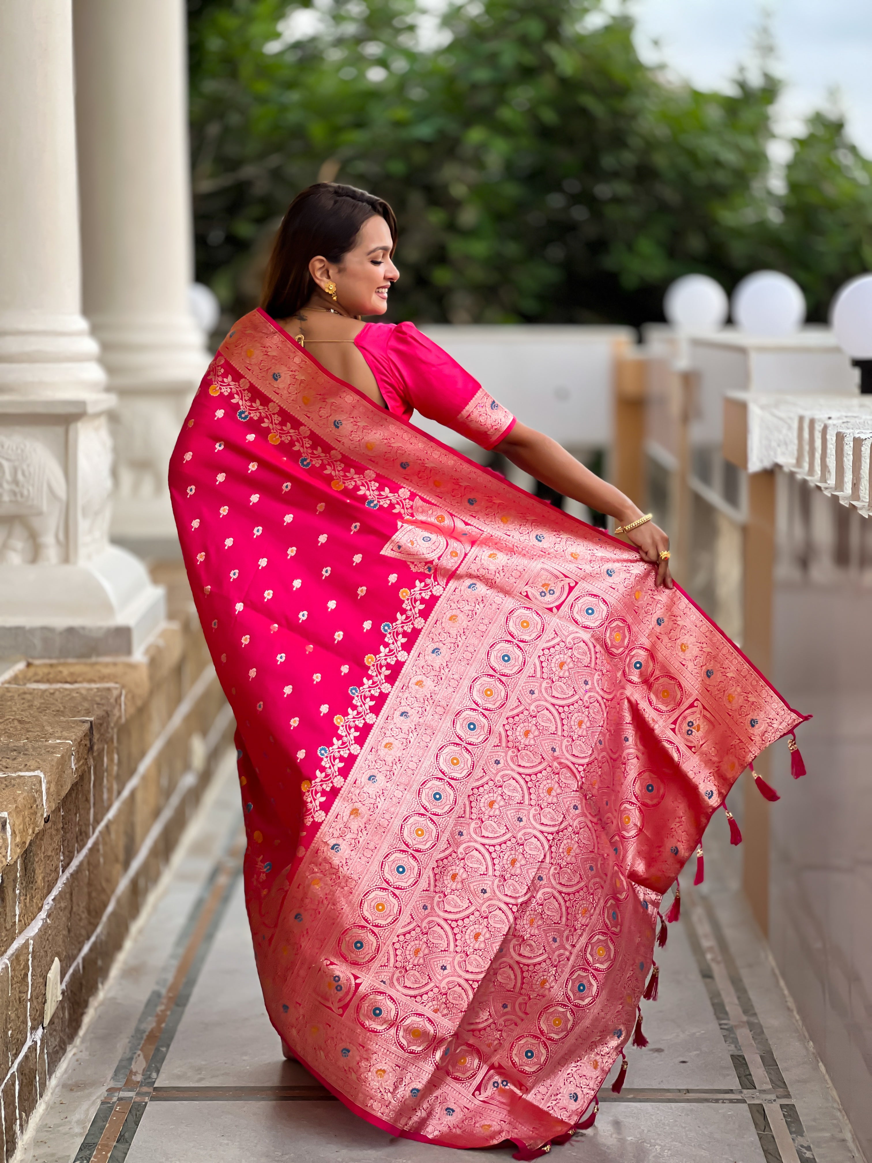Rani Pink Soft Banarasi Silk Saree