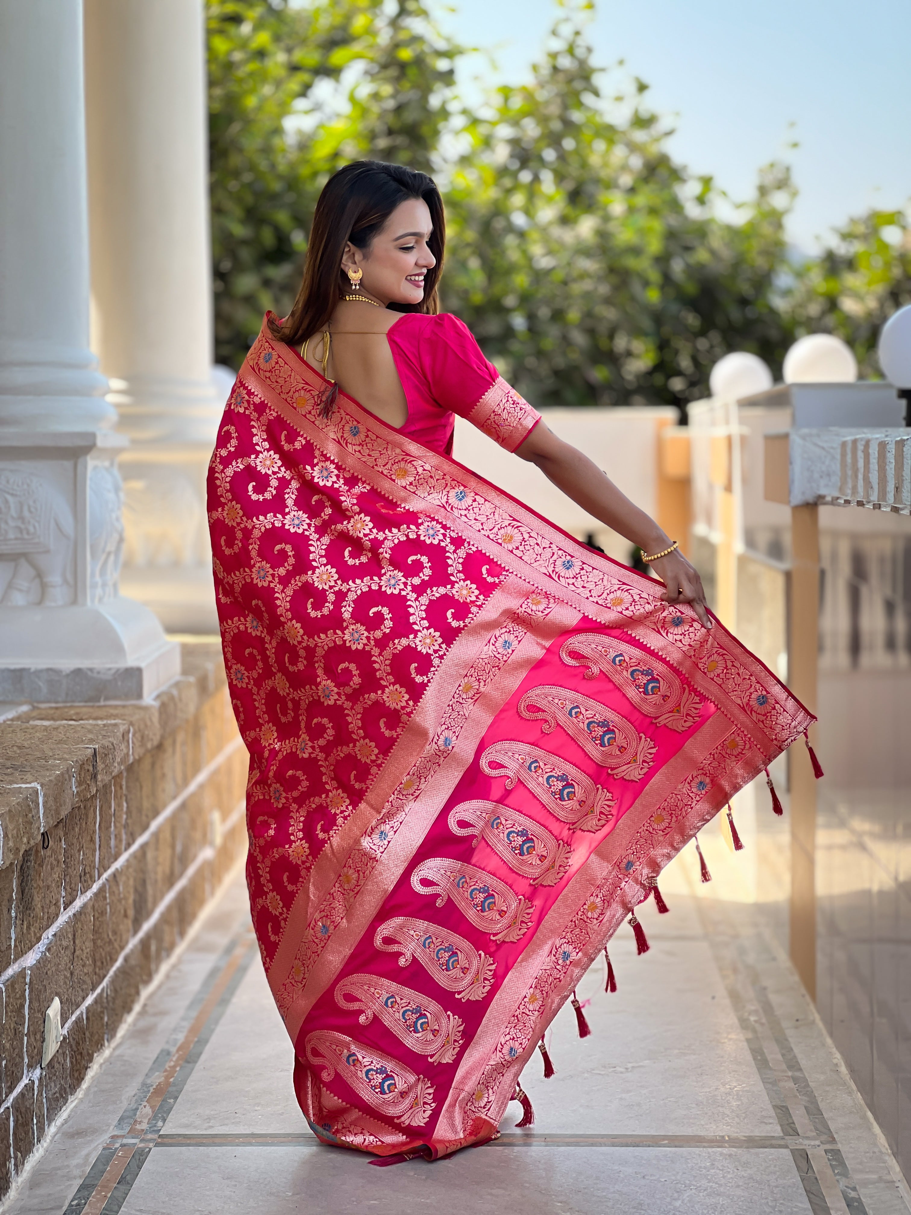 Rani Pink Soft Banarasi Silk Saree