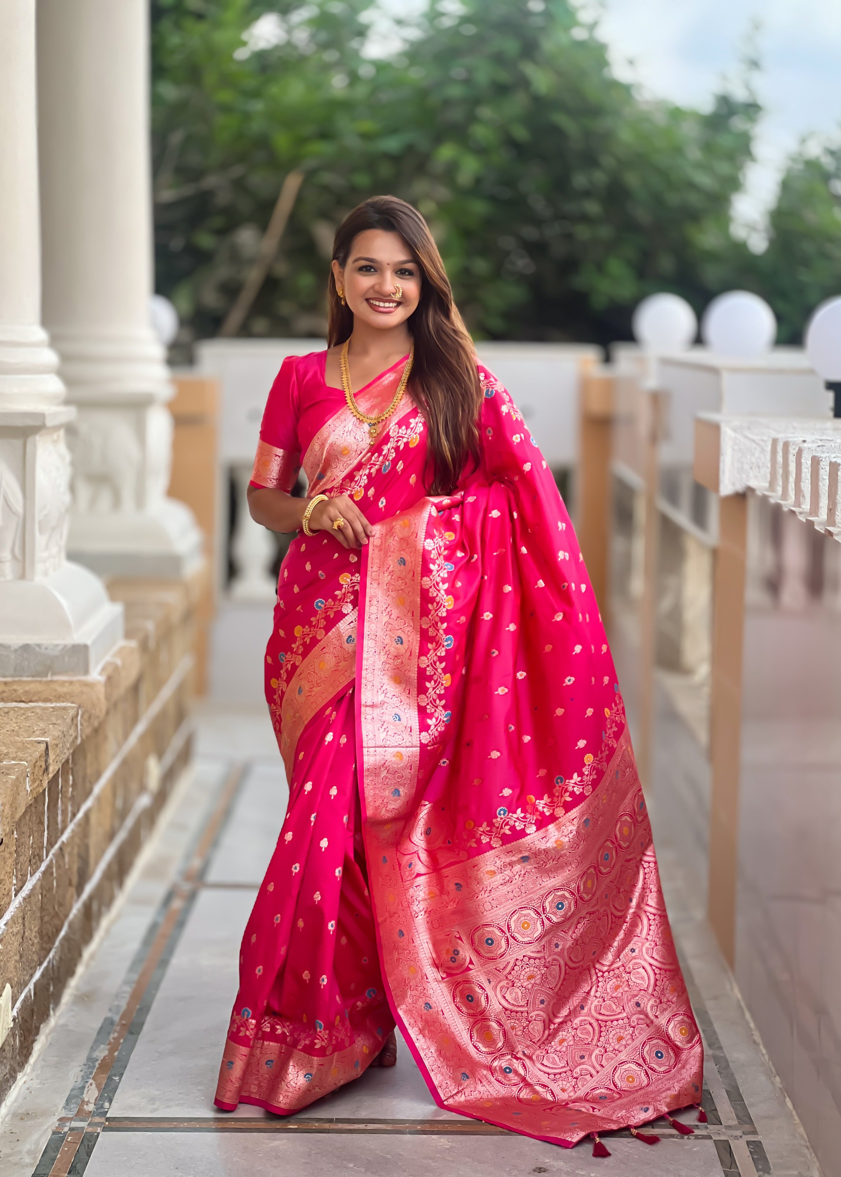 Rani Pink Soft Banarasi Silk Saree