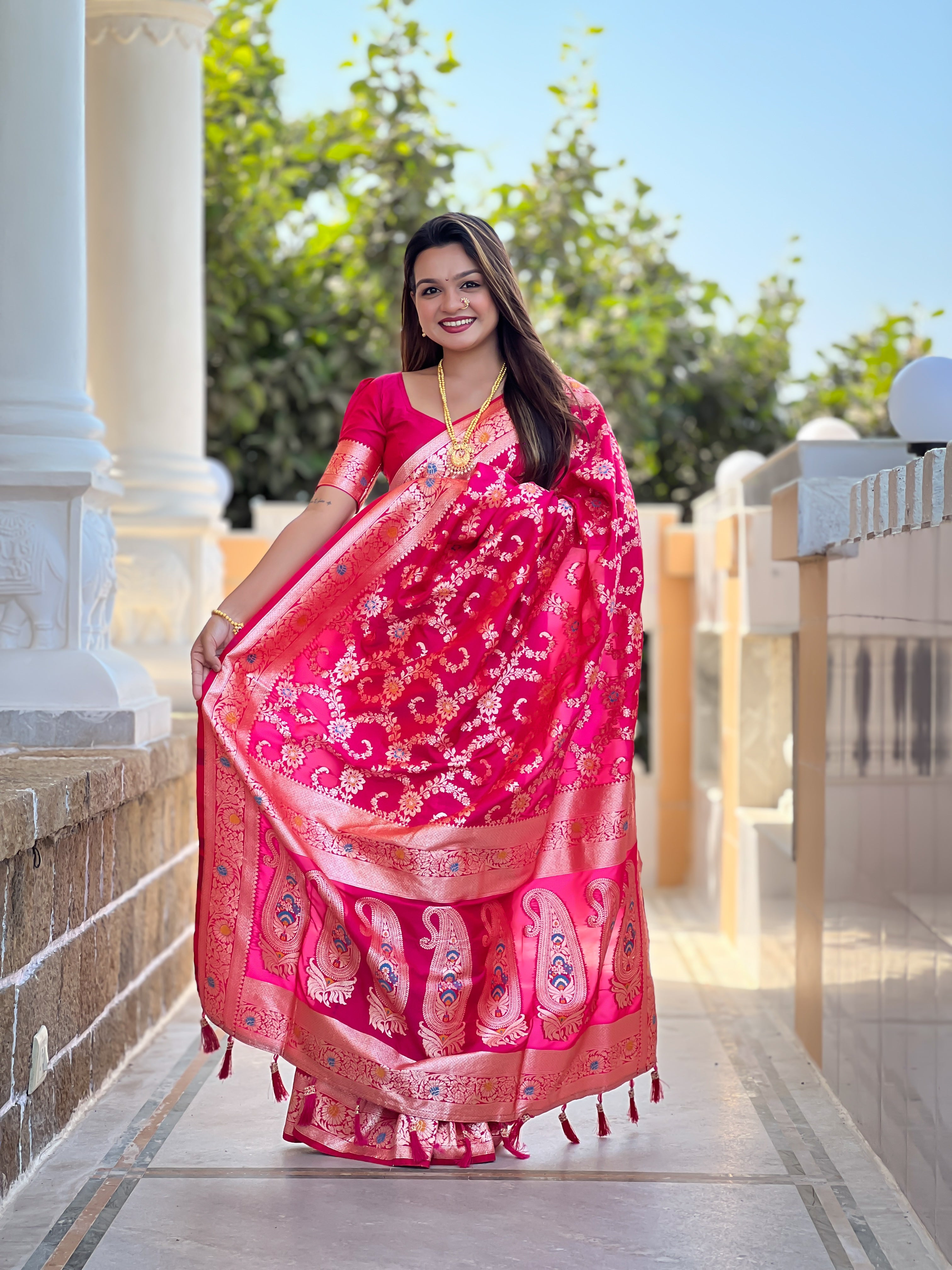 Rani Pink Soft Banarasi Silk Saree
