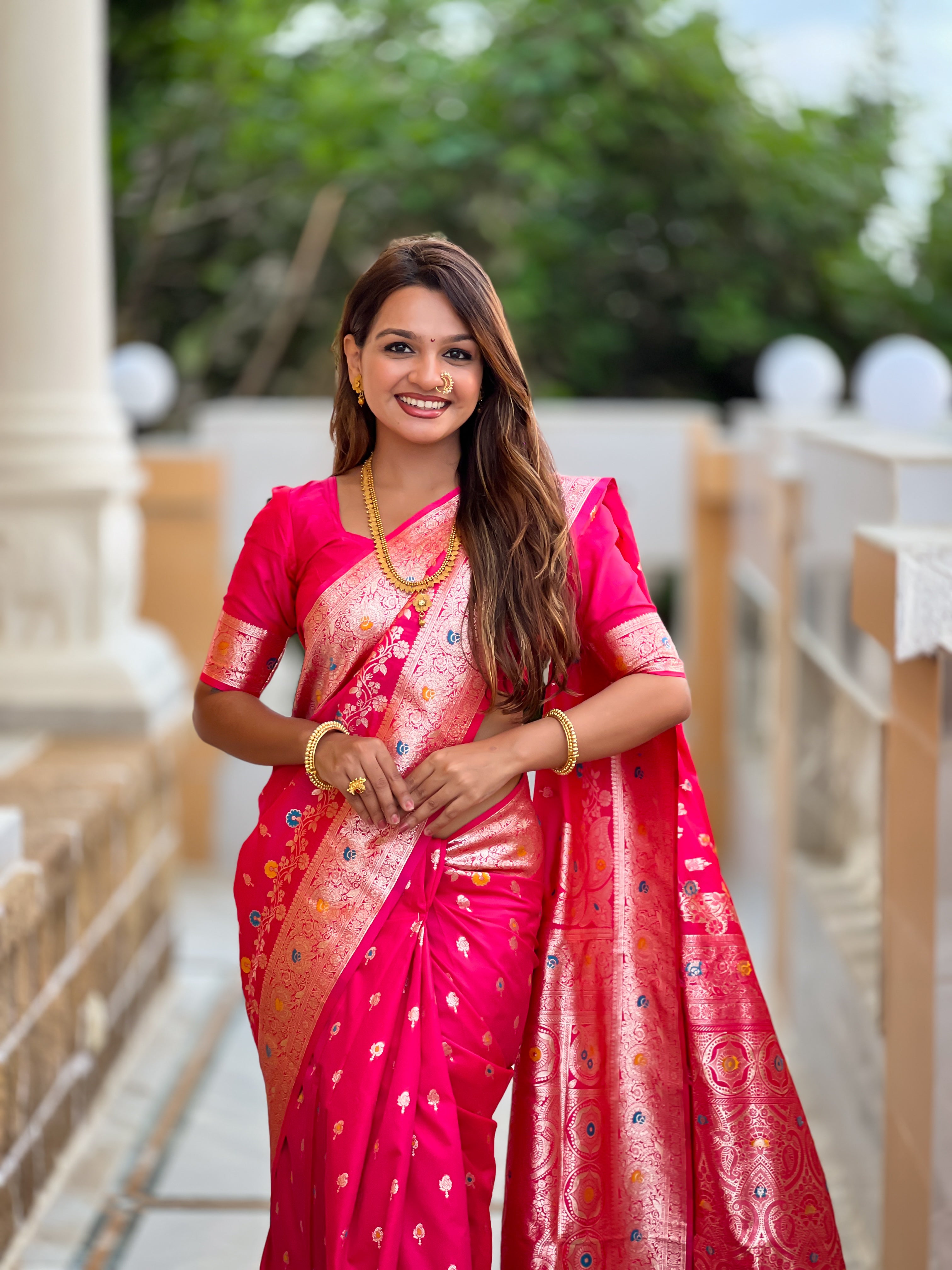 Rani Pink Soft Banarasi Silk Saree