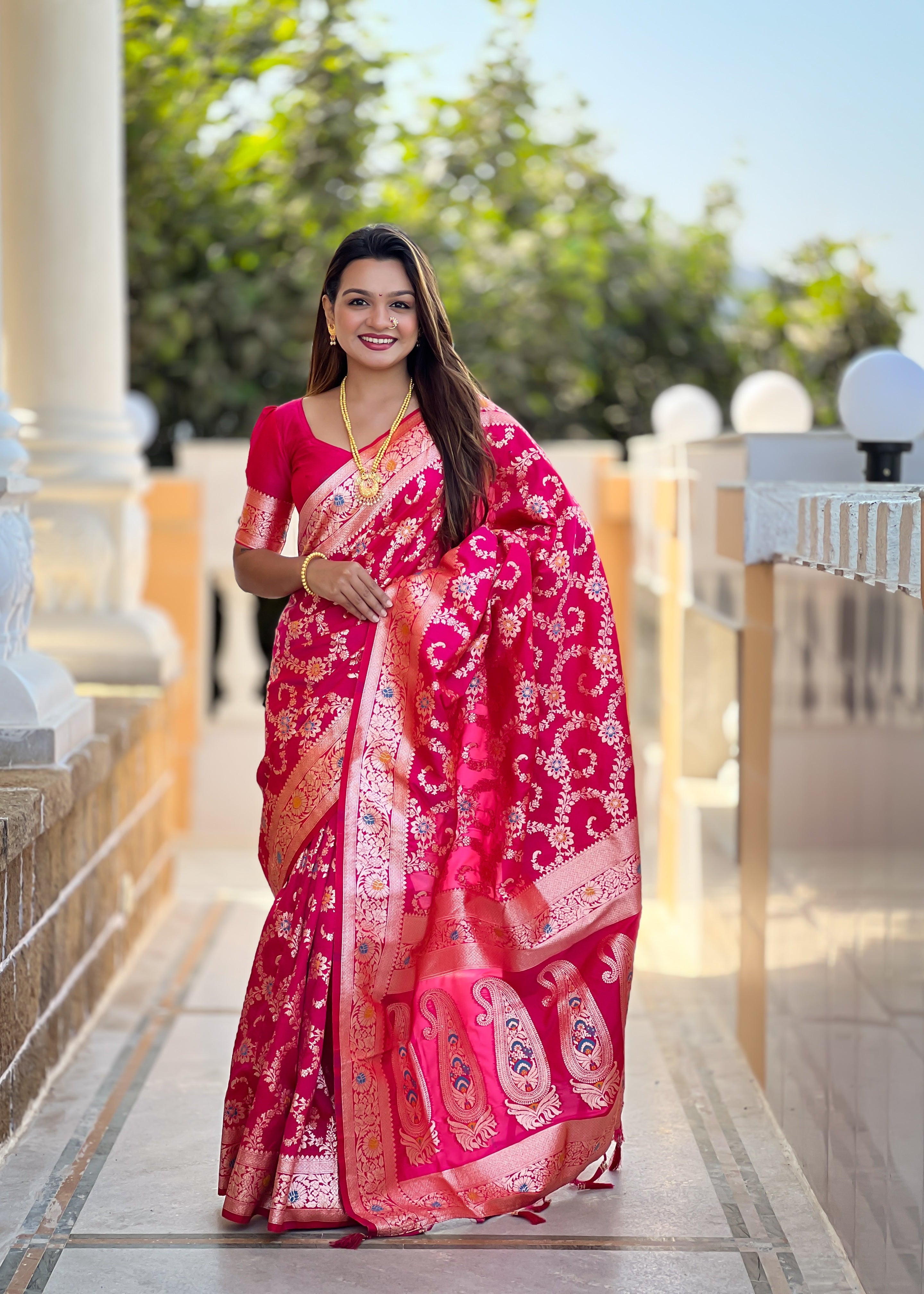 Rani Pink Soft Banarasi Silk Saree