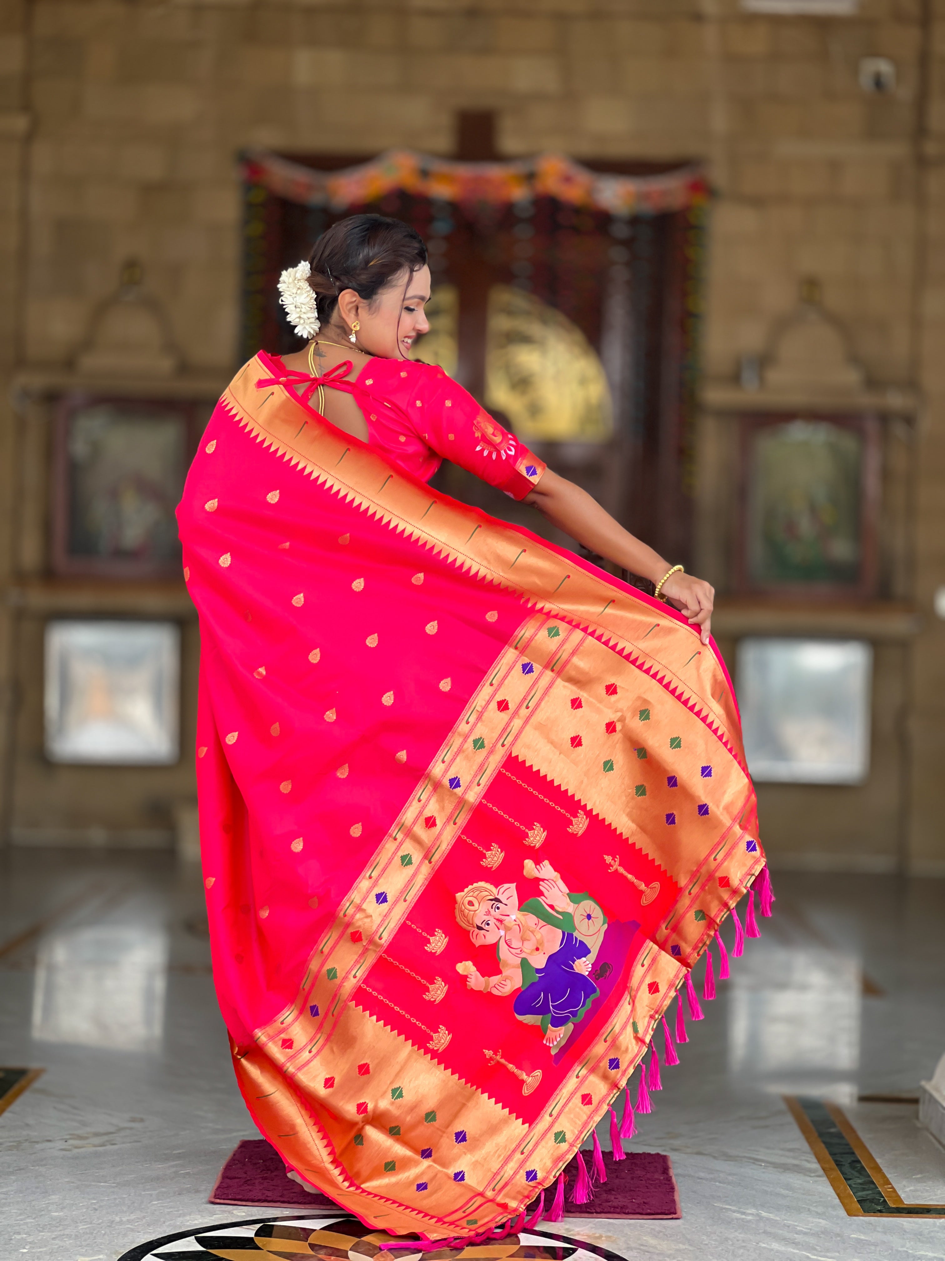 Rani Pink Soft Paithani Silk Saree
