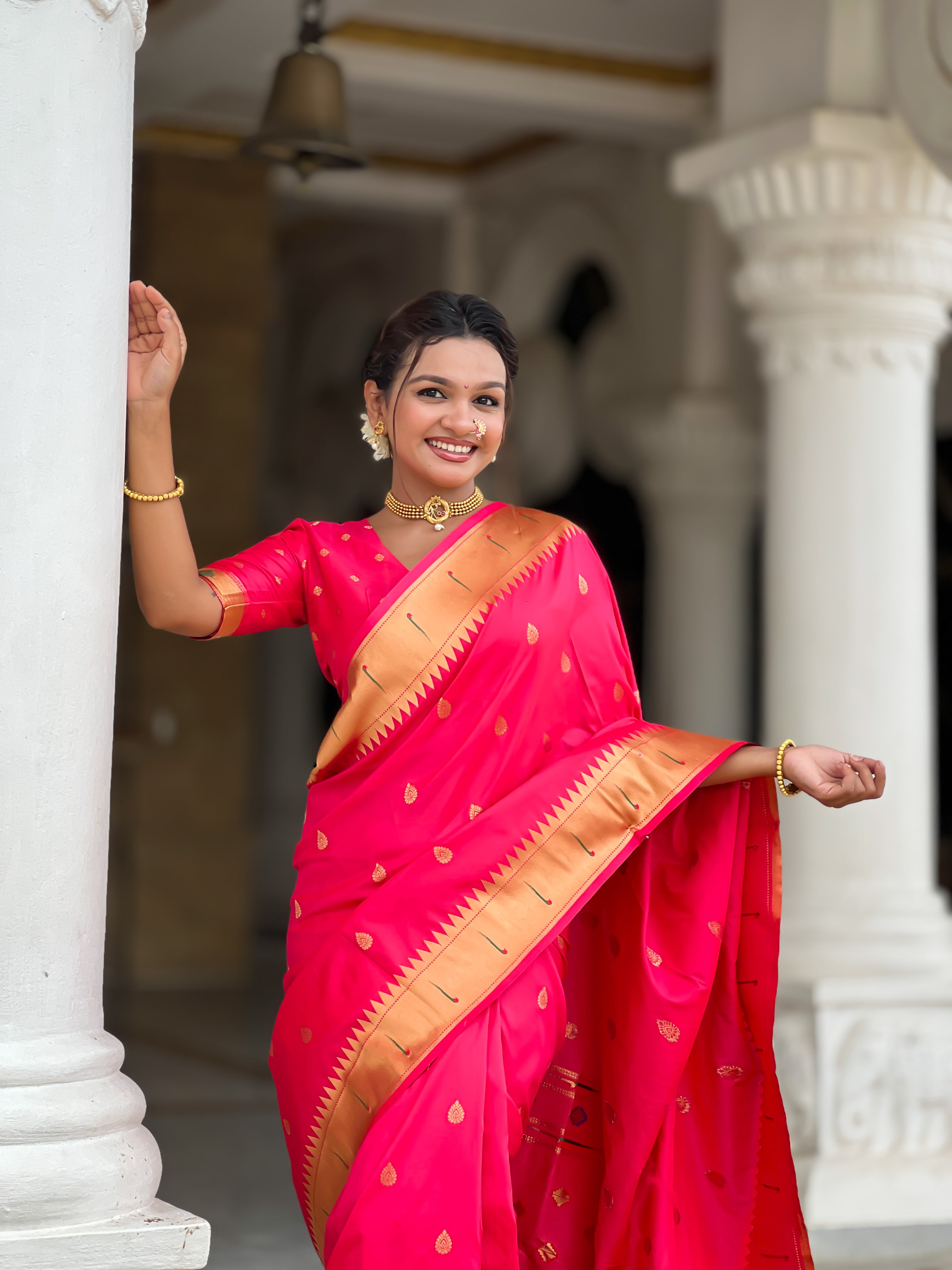 Rani Pink Soft Paithani Silk Saree