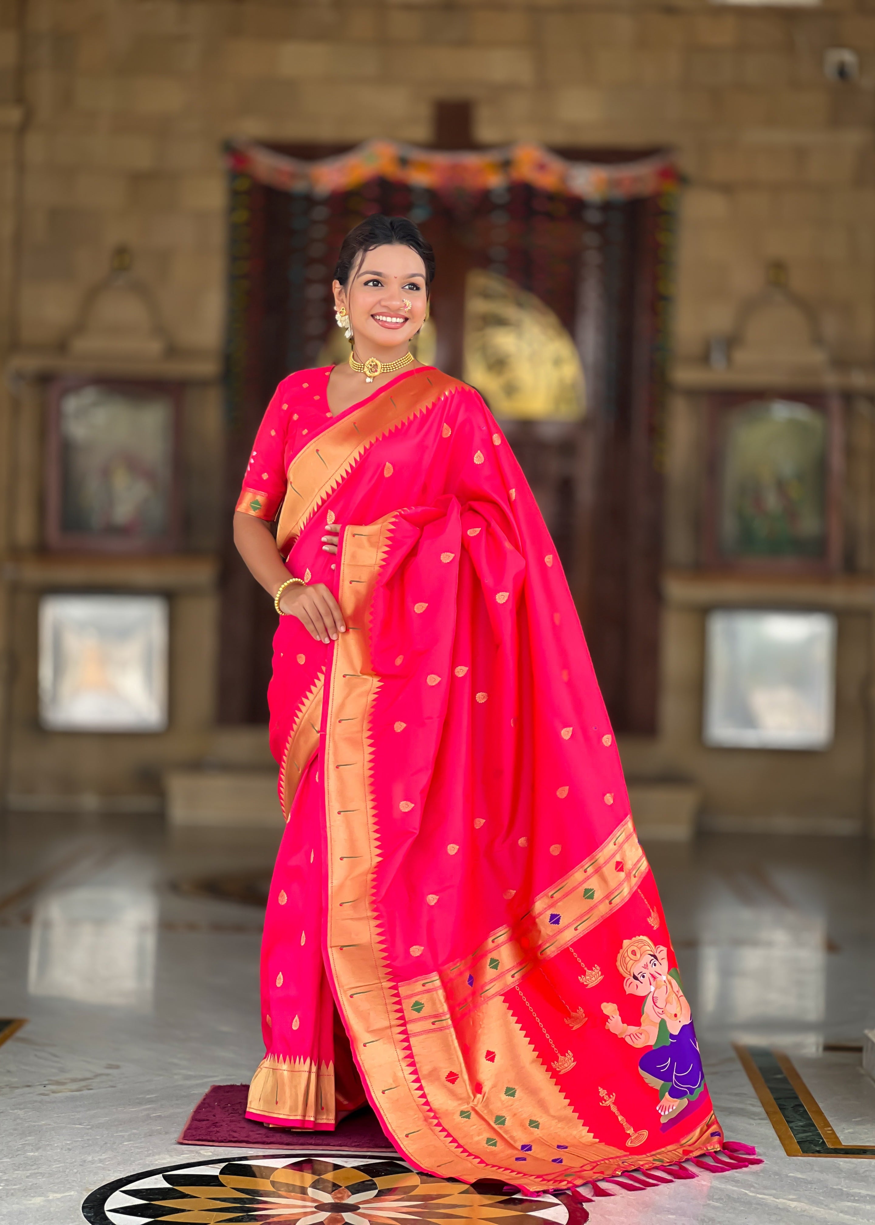 Rani Pink Soft Paithani Silk Saree