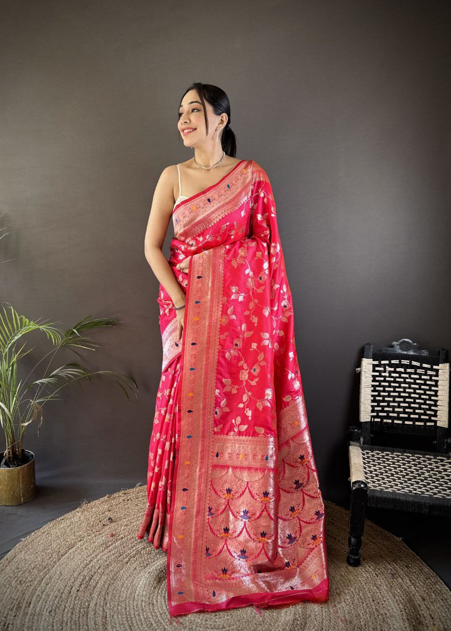 Rani Pink Wedding Wear Soft Banarasi Silk Saree