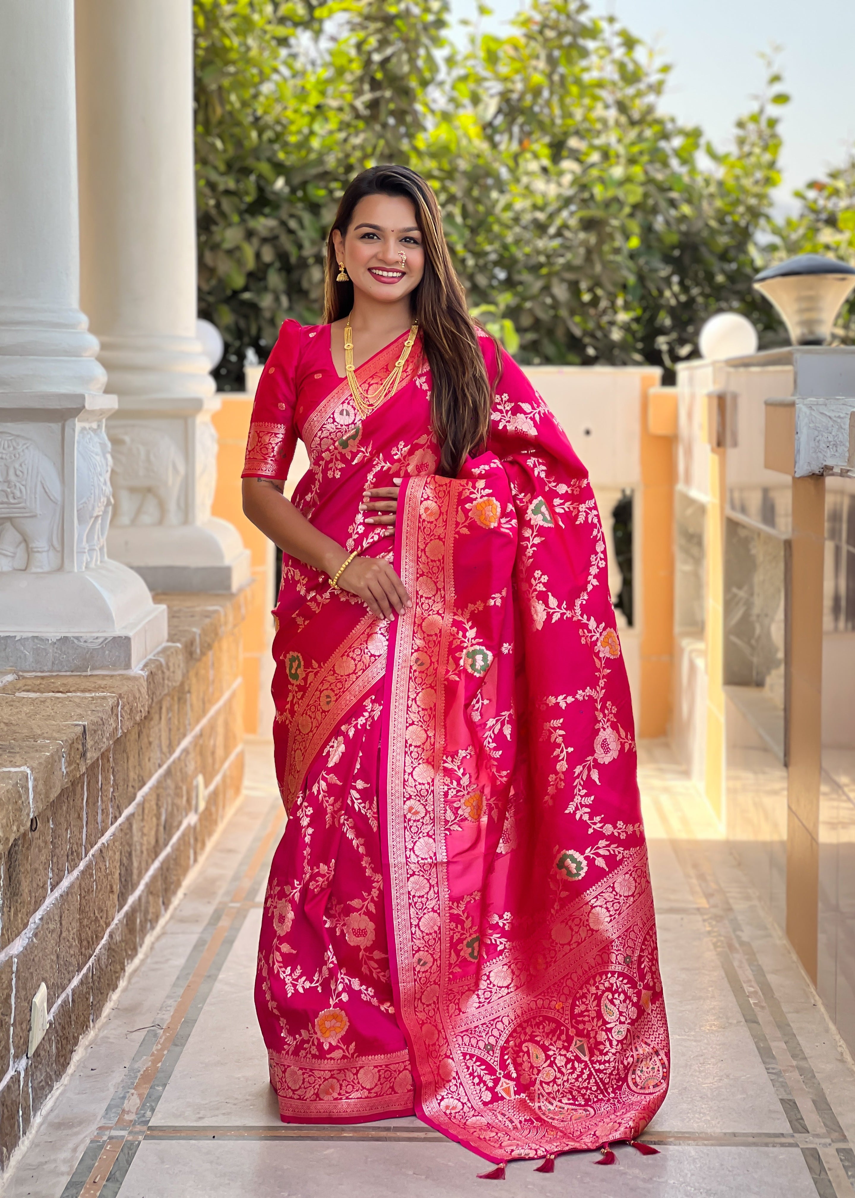 Rani Pink Wedding Wear Soft Banarasi Silk Saree