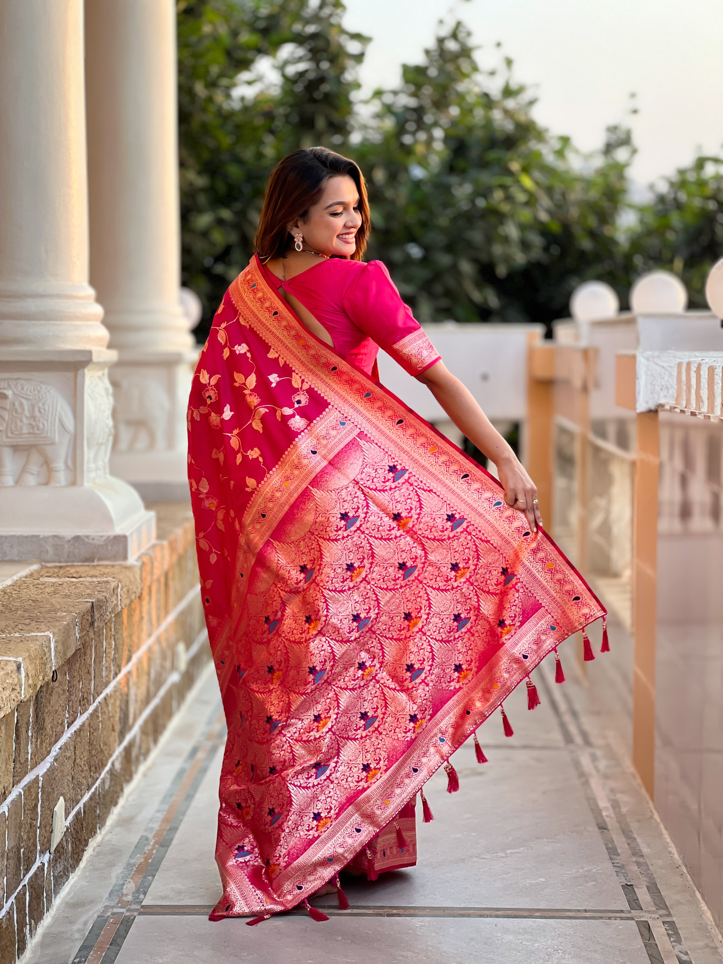 Rani Pink Wedding Wear Soft Banarasi Silk Saree