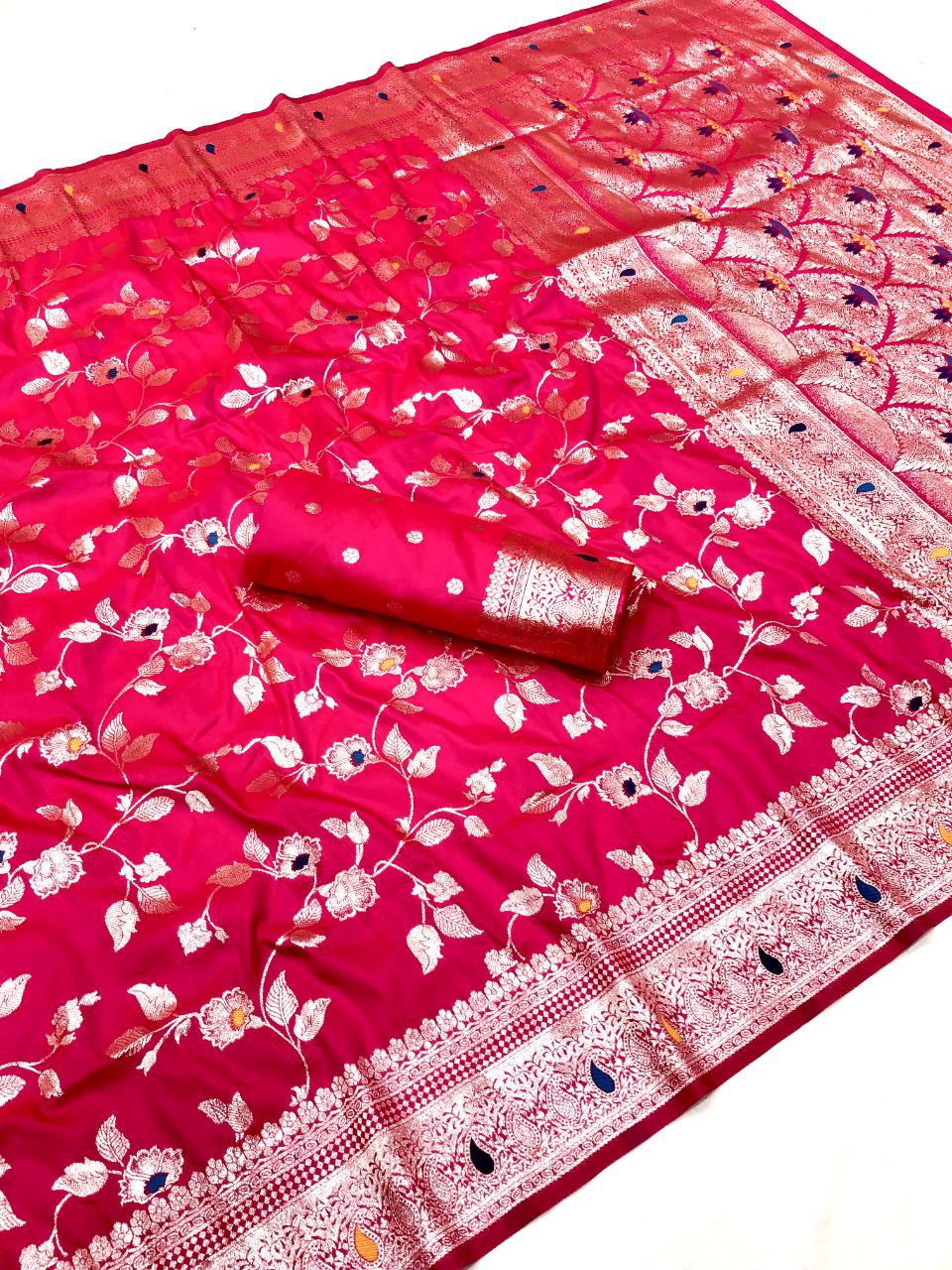 Rani Pink Wedding Wear Soft Banarasi Silk Saree