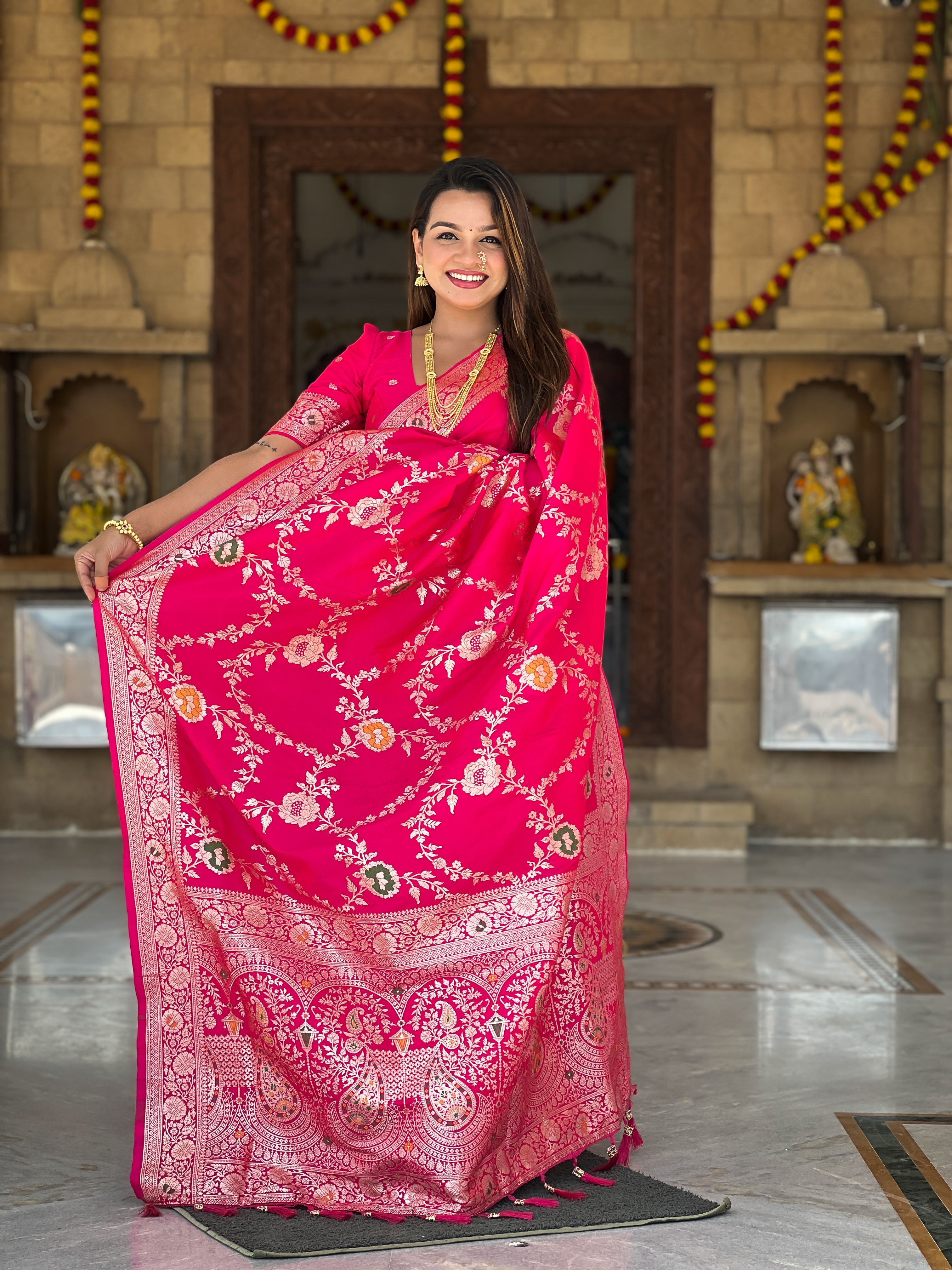 Rani Pink Wedding Wear Soft Banarasi Silk Saree