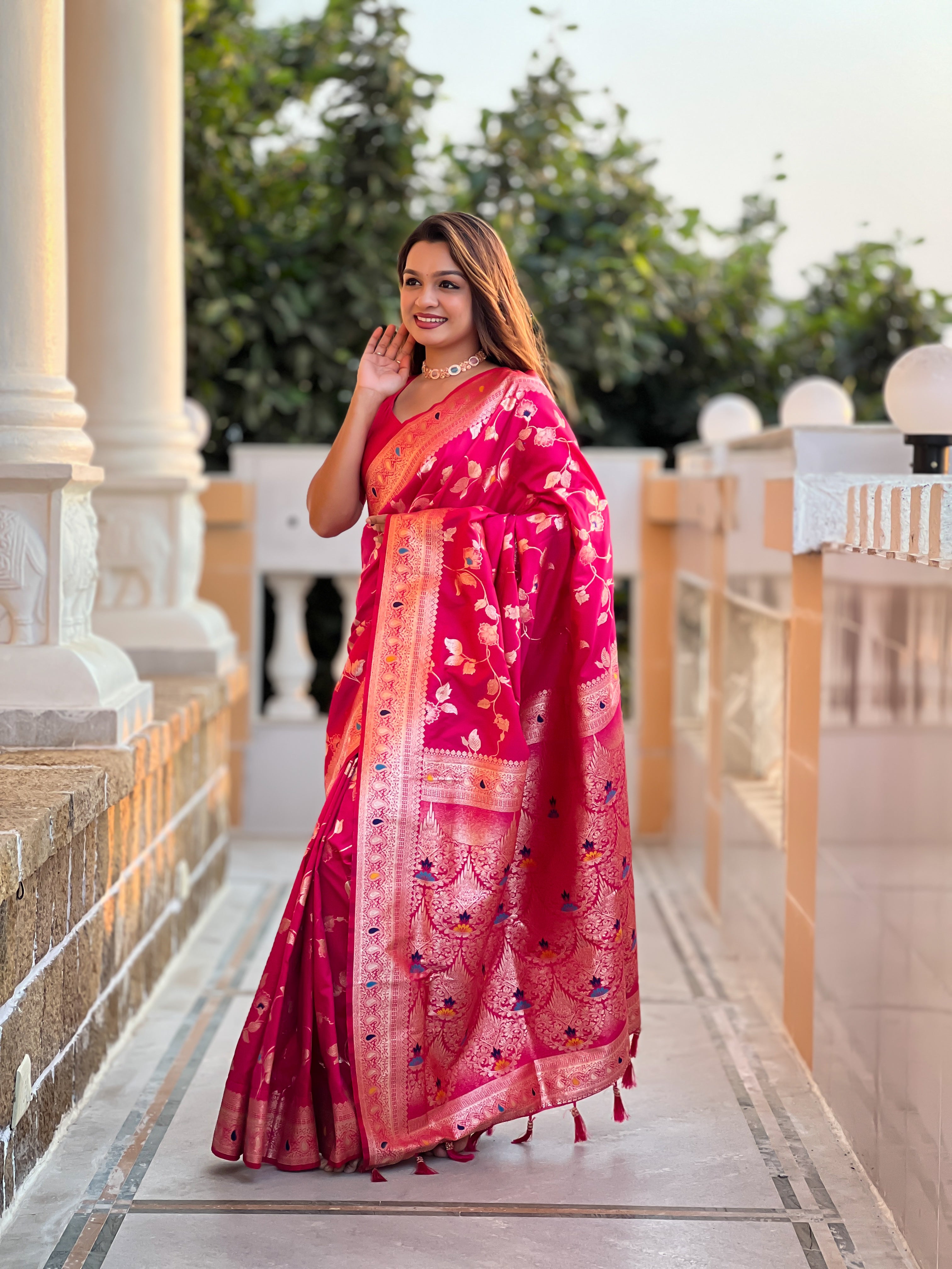 Rani Pink Wedding Wear Soft Banarasi Silk Saree