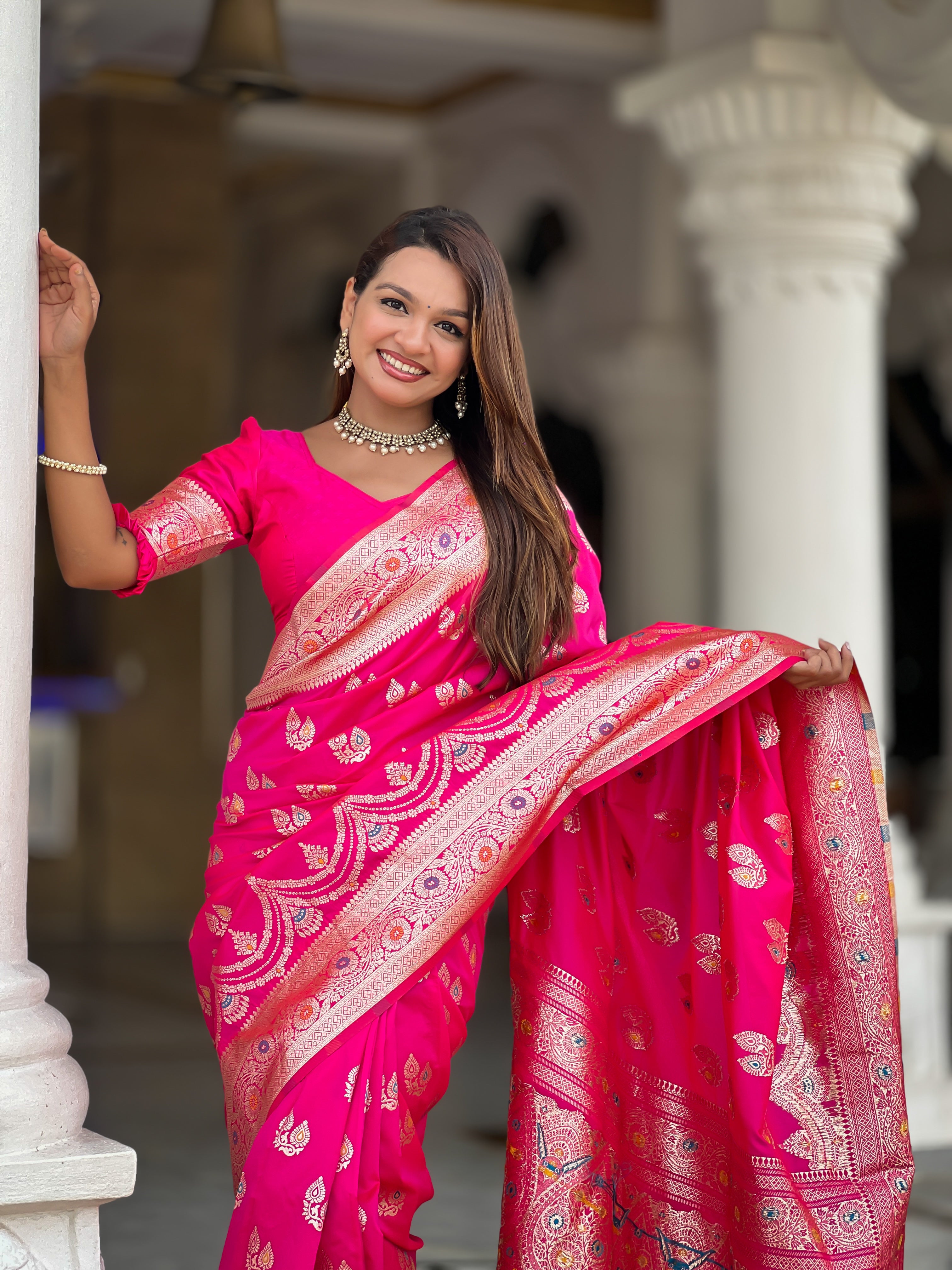 Rani Pink Wedding Wear Soft Banarasi Silk Saree