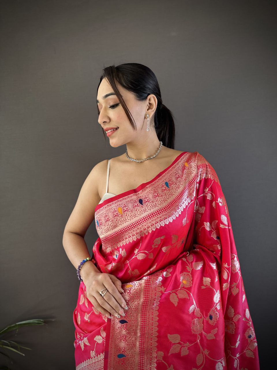 Rani Pink Wedding Wear Soft Banarasi Silk Saree