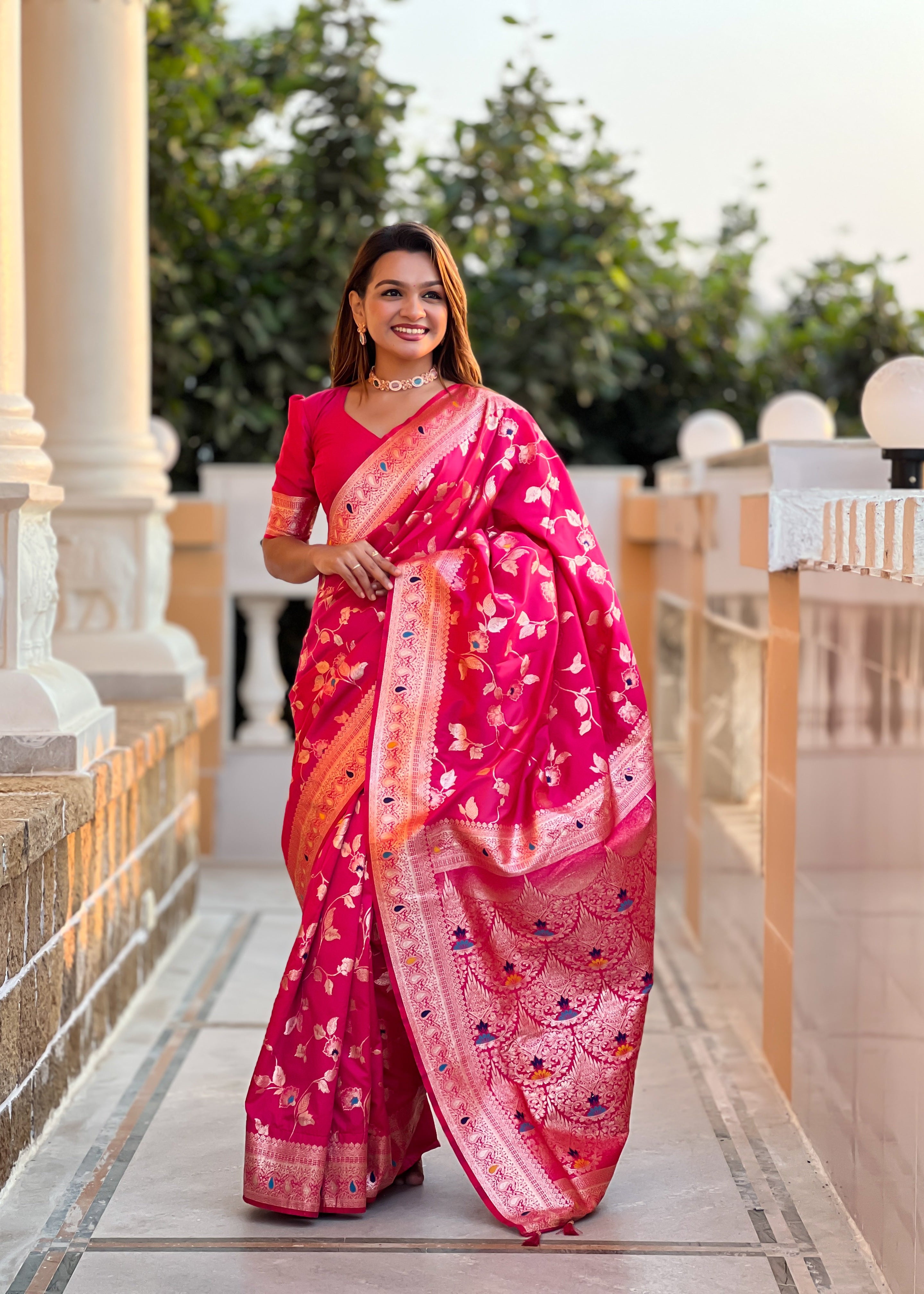 Rani Pink Wedding Wear Soft Banarasi Silk Saree