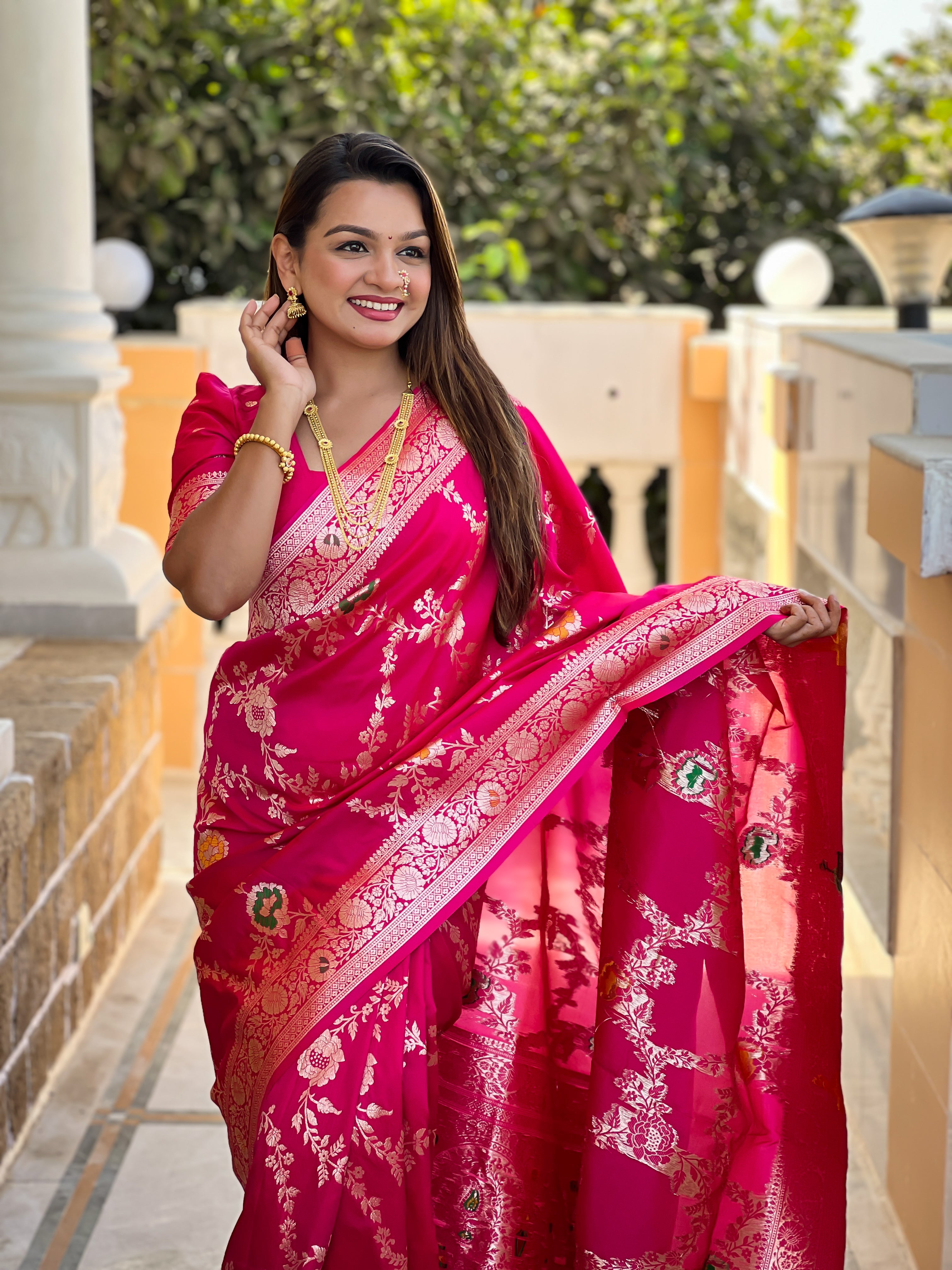 Rani Pink Wedding Wear Soft Banarasi Silk Saree