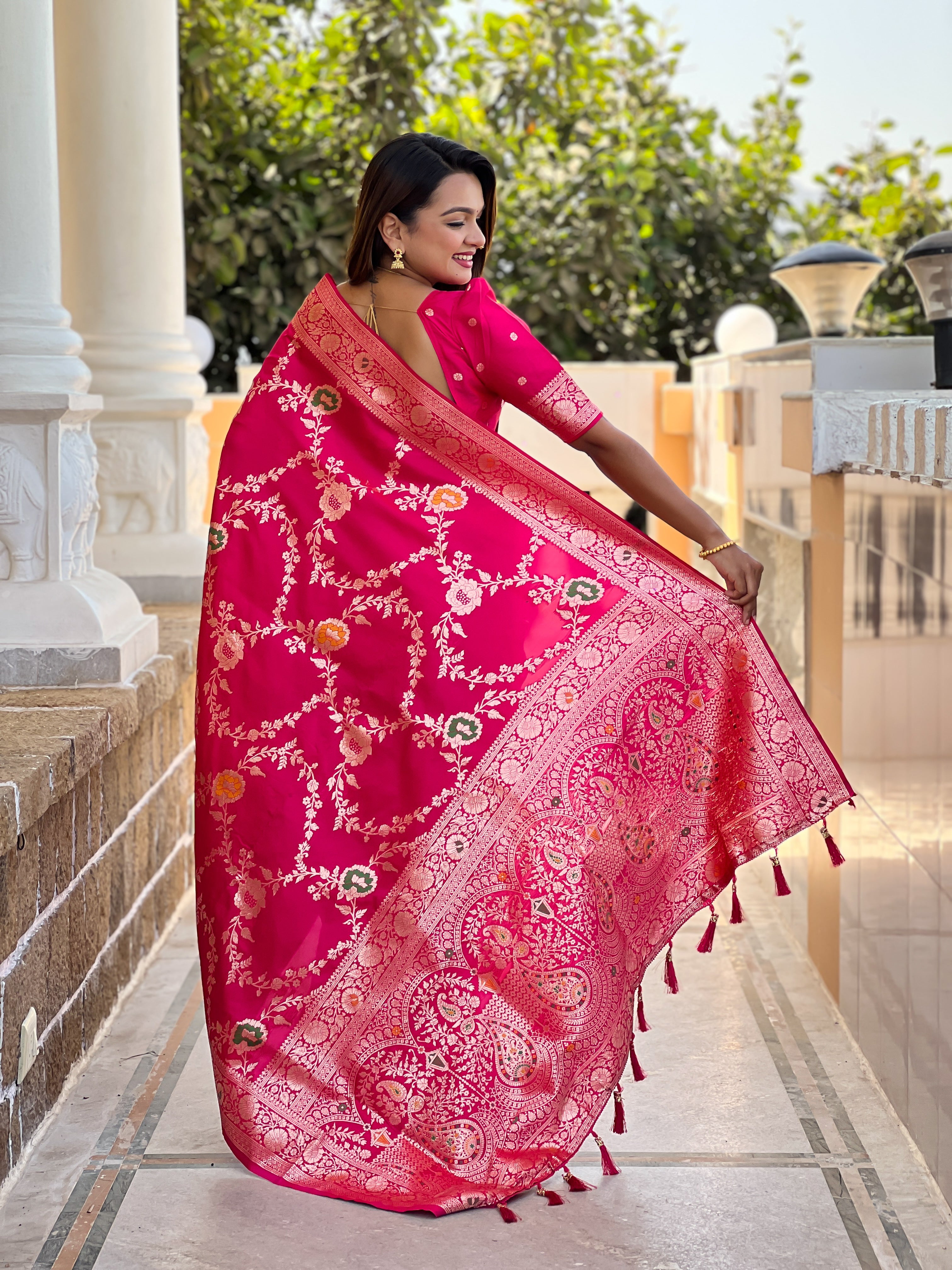 Rani Pink Wedding Wear Soft Banarasi Silk Saree