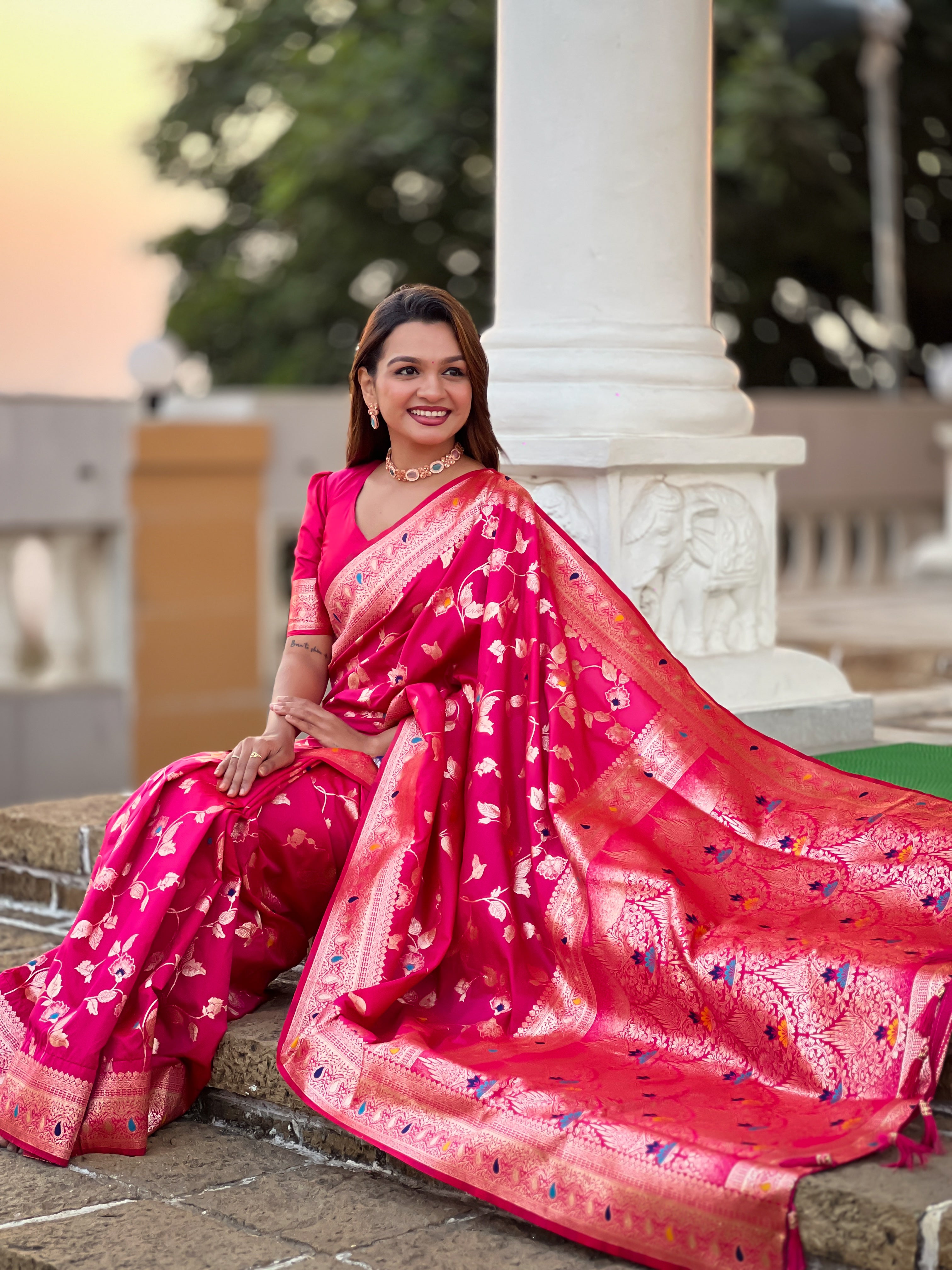 Rani Pink Wedding Wear Soft Banarasi Silk Saree
