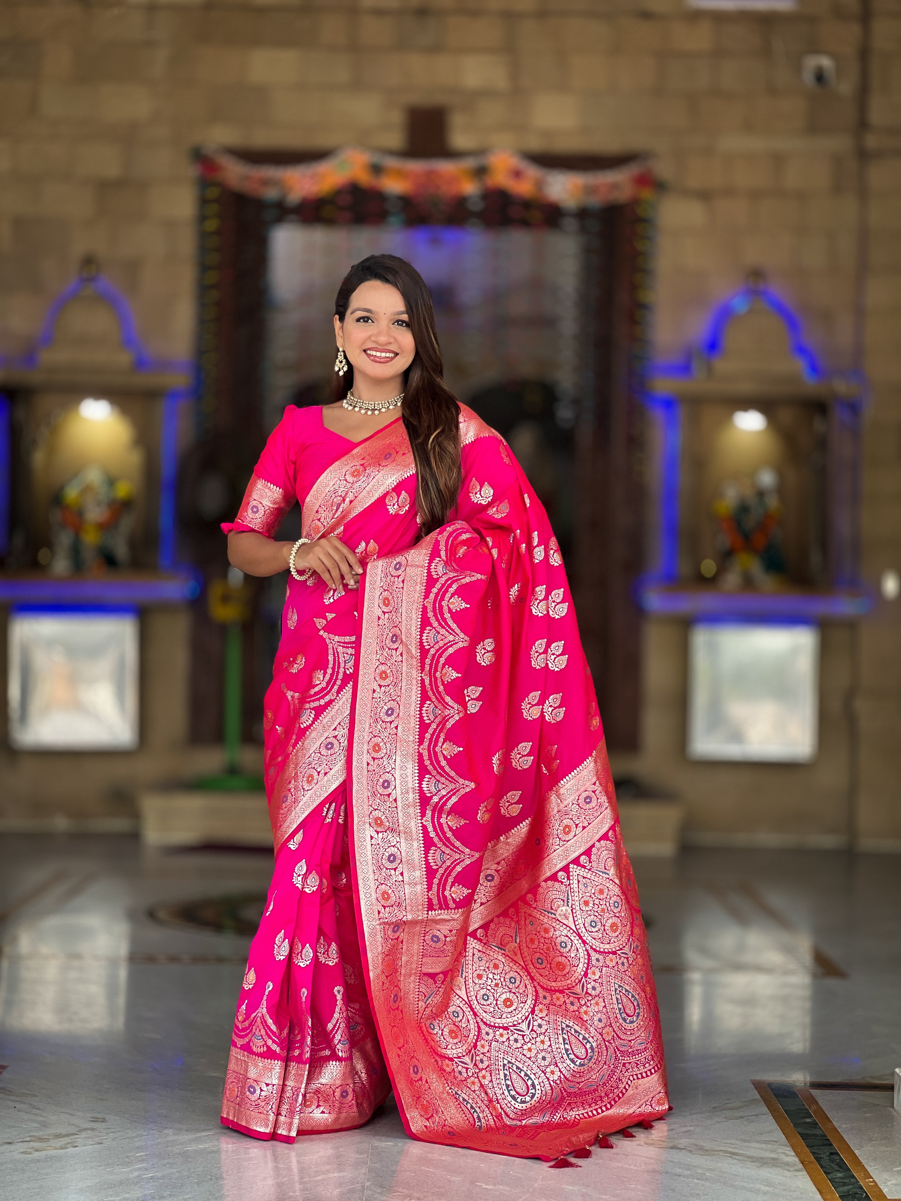 Rani Pink Wedding Wear Soft Banarasi Silk Saree