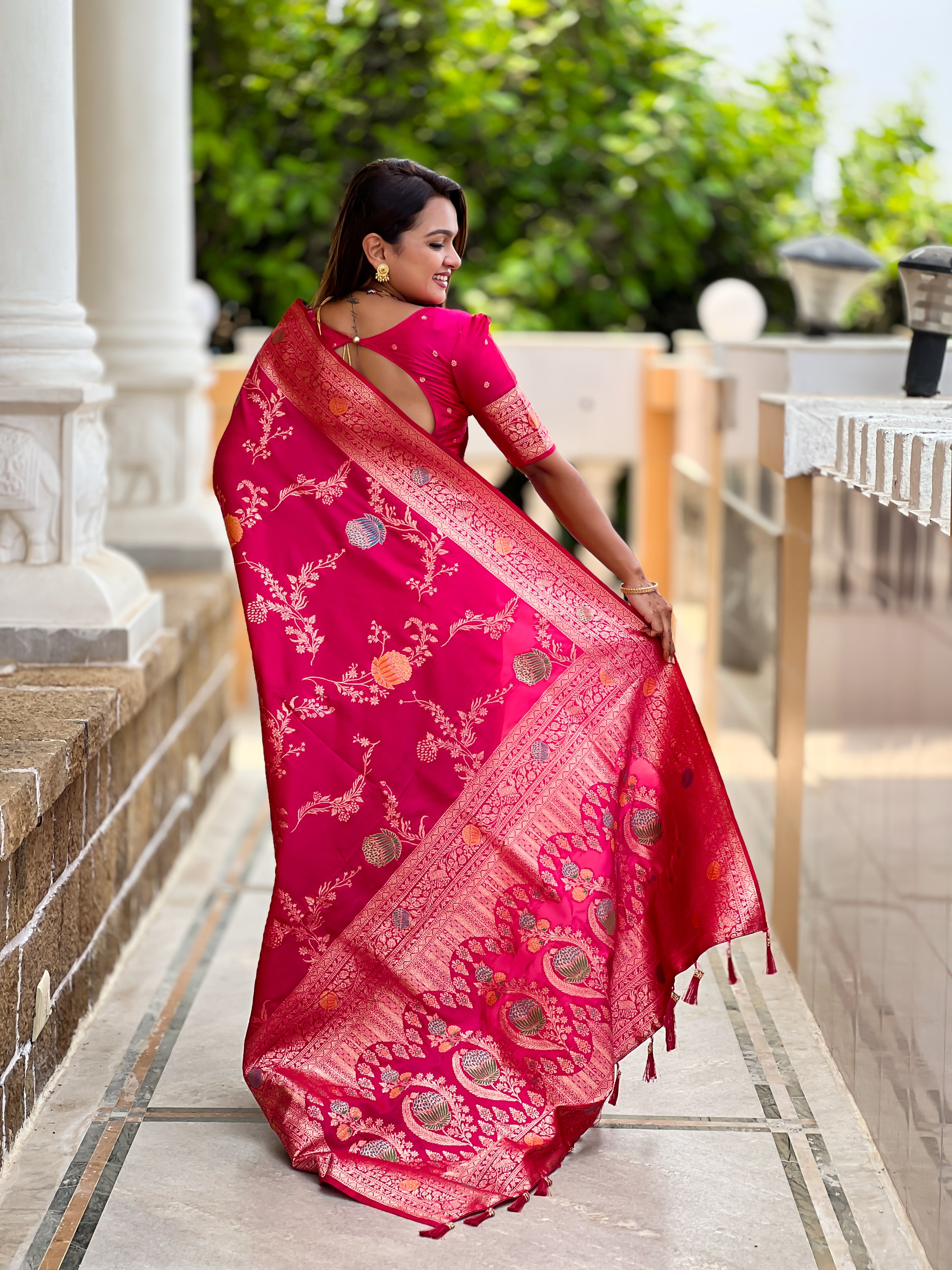 Rani Pink Wedding Wear Soft Banarasi Silk Saree