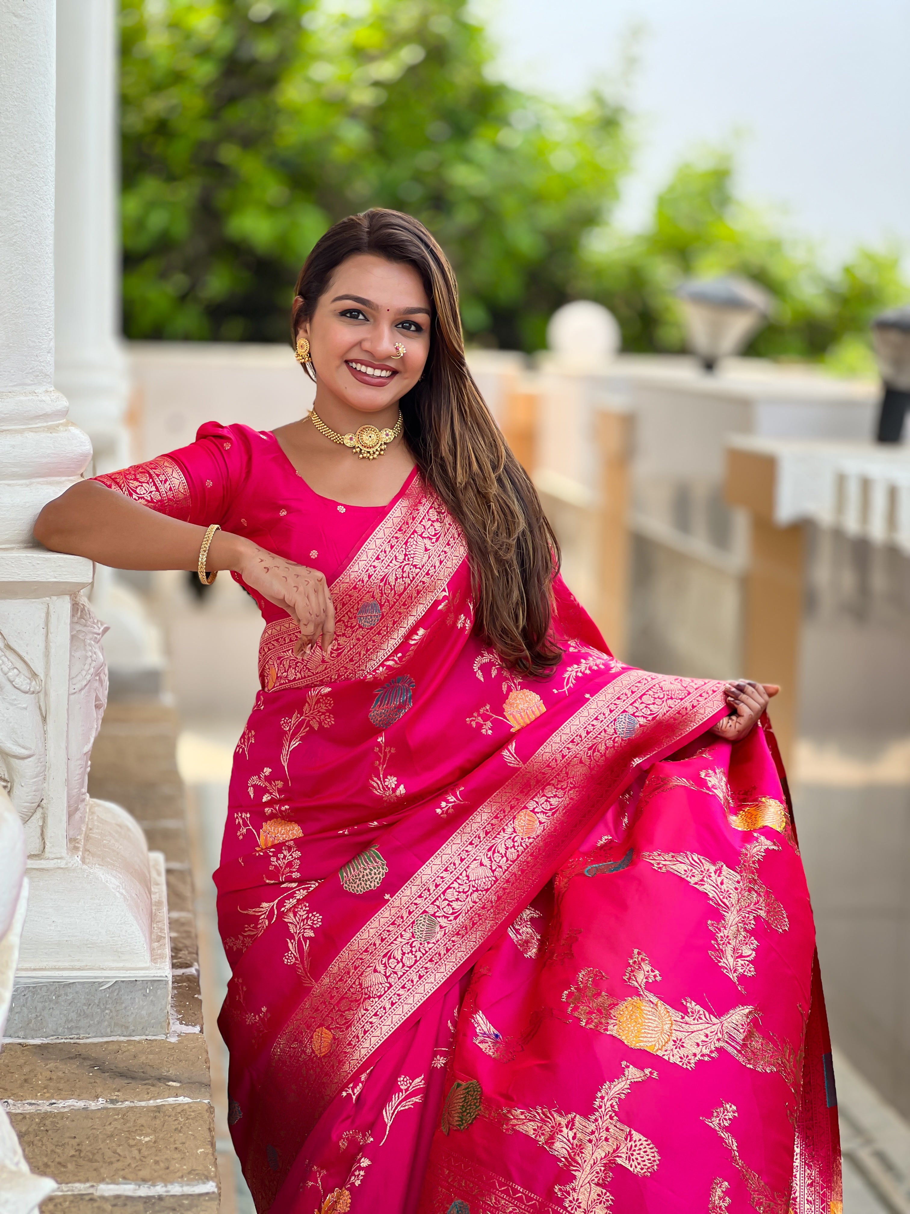 Rani Pink Wedding Wear Soft Banarasi Silk Saree