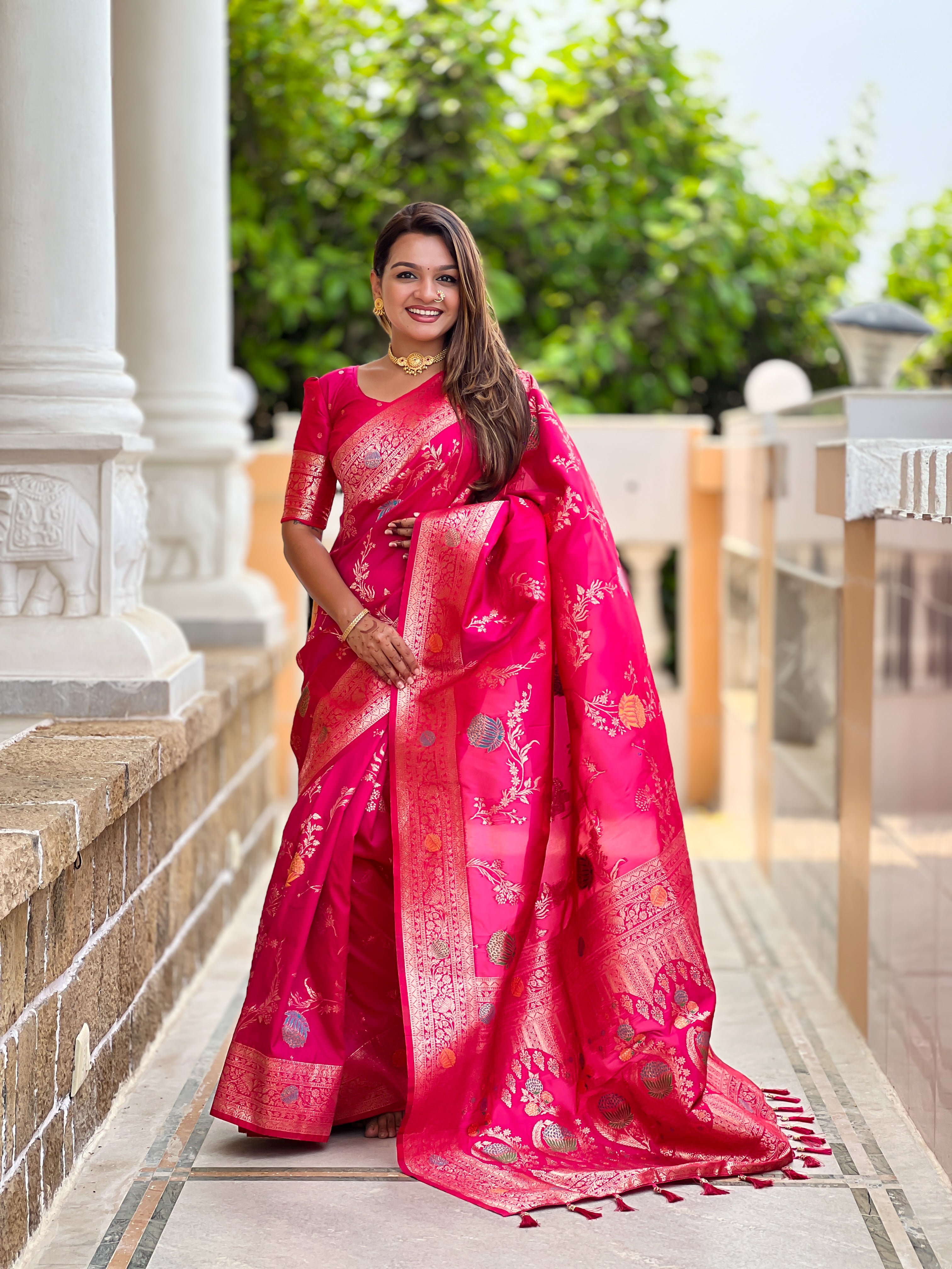 Rani Pink Wedding Wear Soft Banarasi Silk Saree