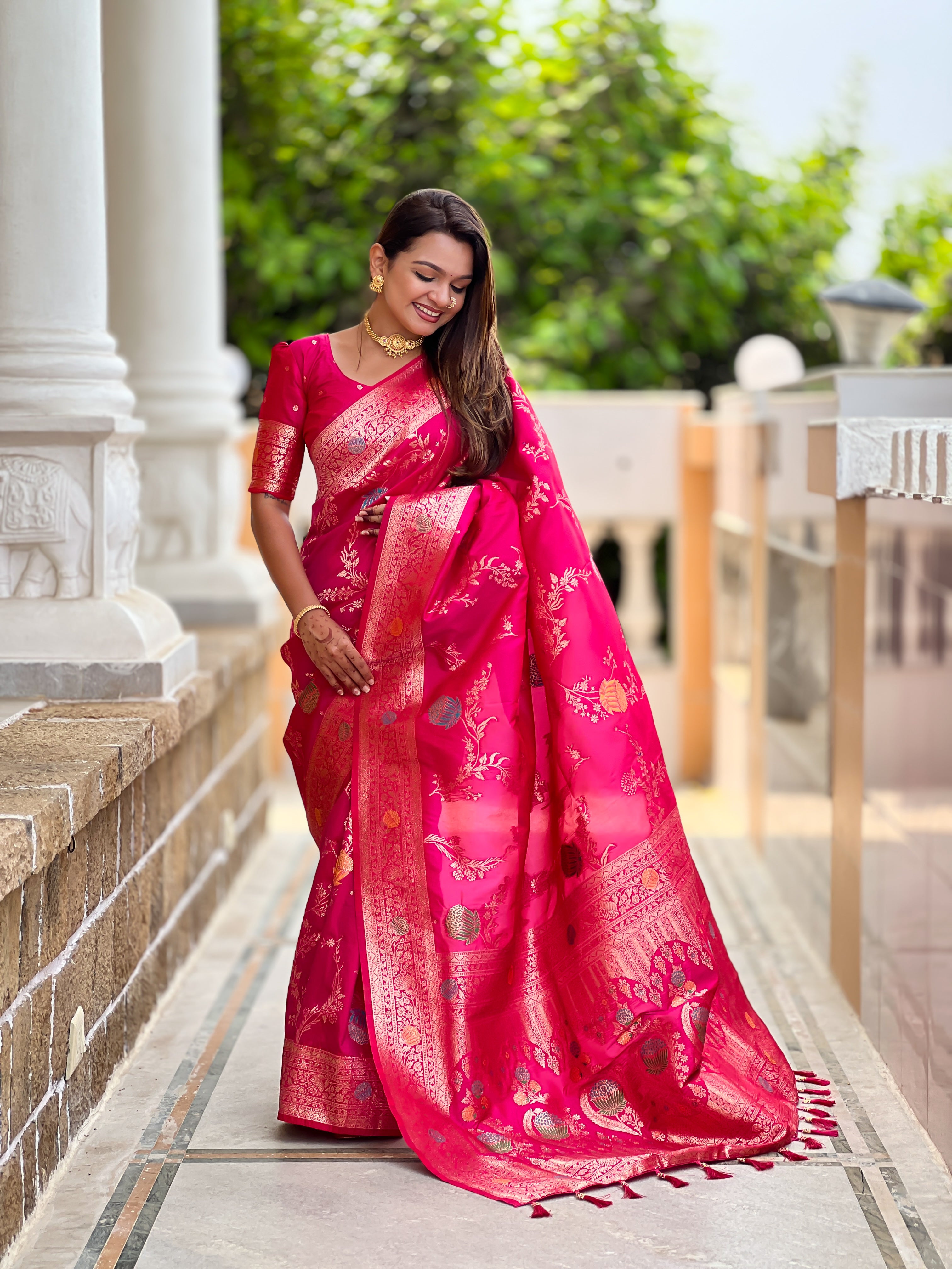 Rani Pink Wedding Wear Soft Banarasi Silk Saree