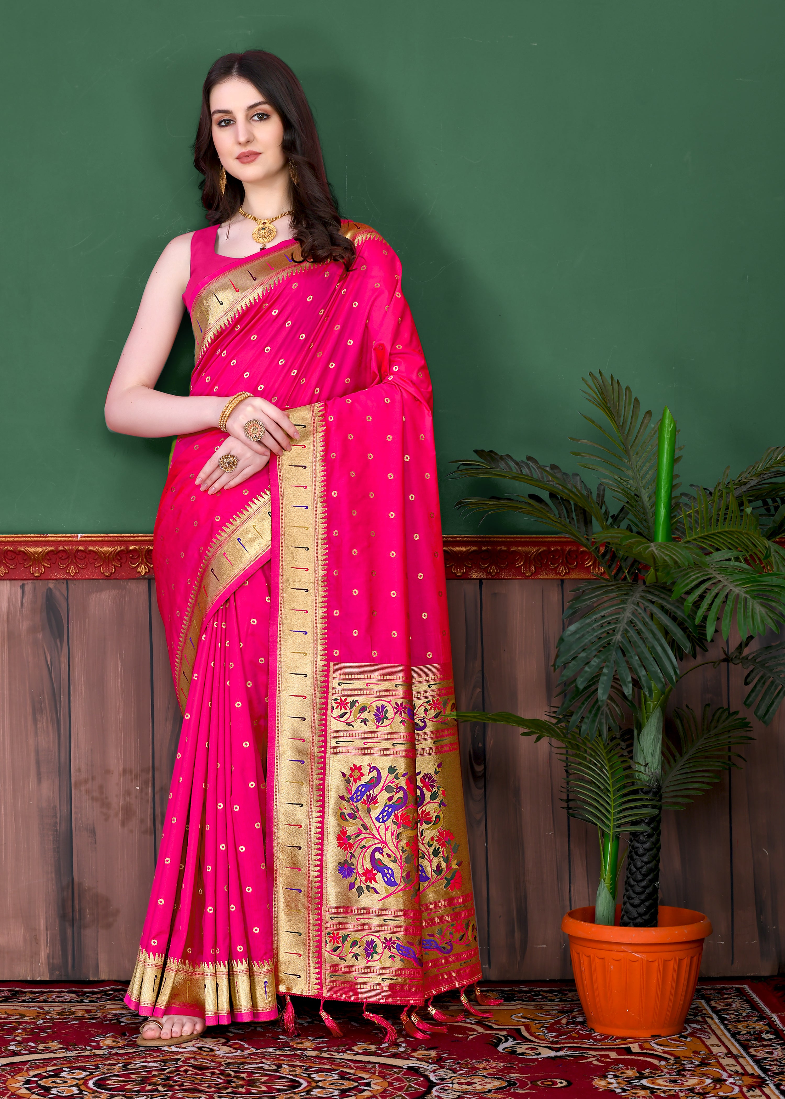 Rani Pink Wedding Wear Soft Paithani Silk Saree