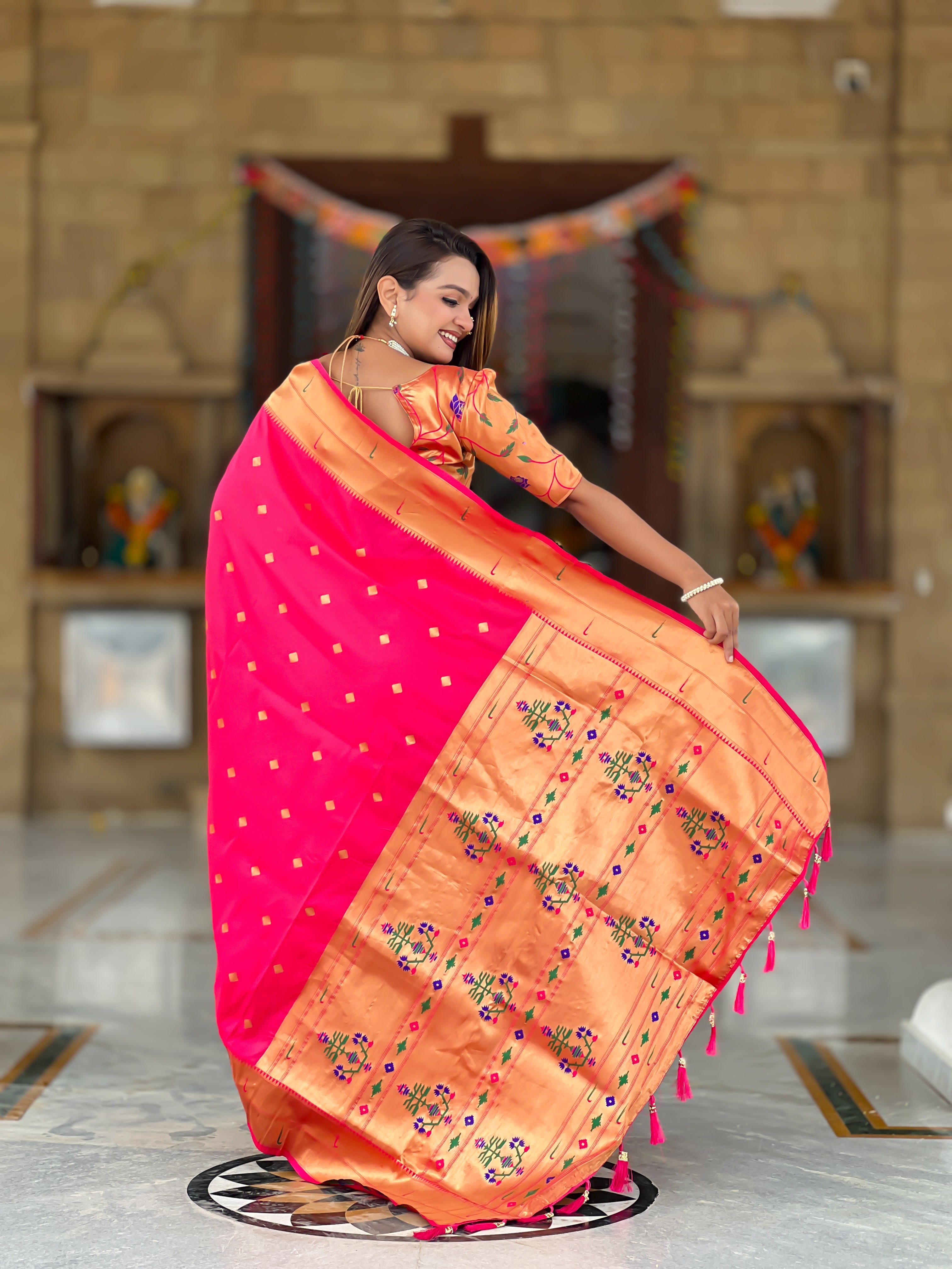 Rani Pink Wedding Wear Soft Paithani Silk Saree
