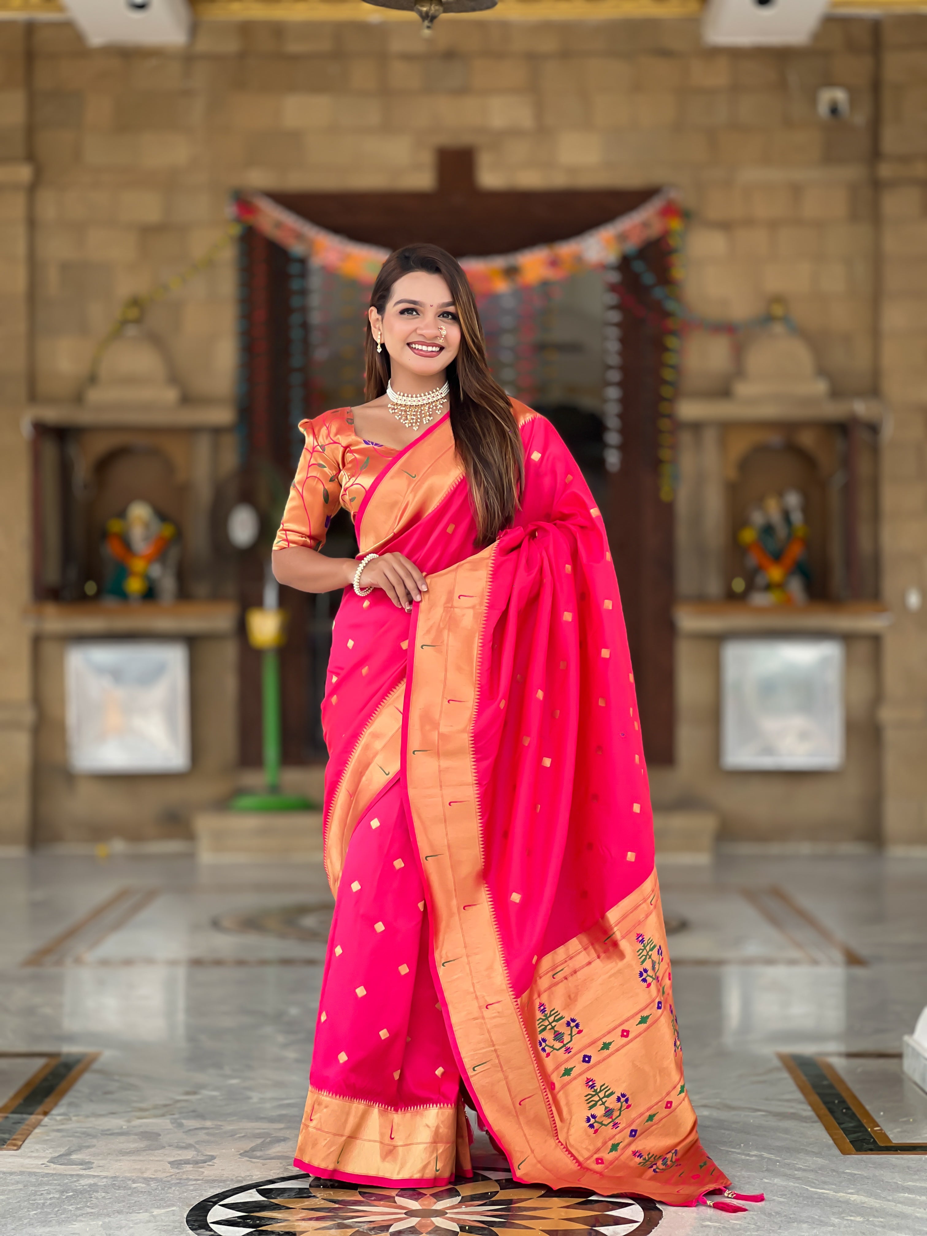 Rani Pink Wedding Wear Soft Paithani Silk Saree