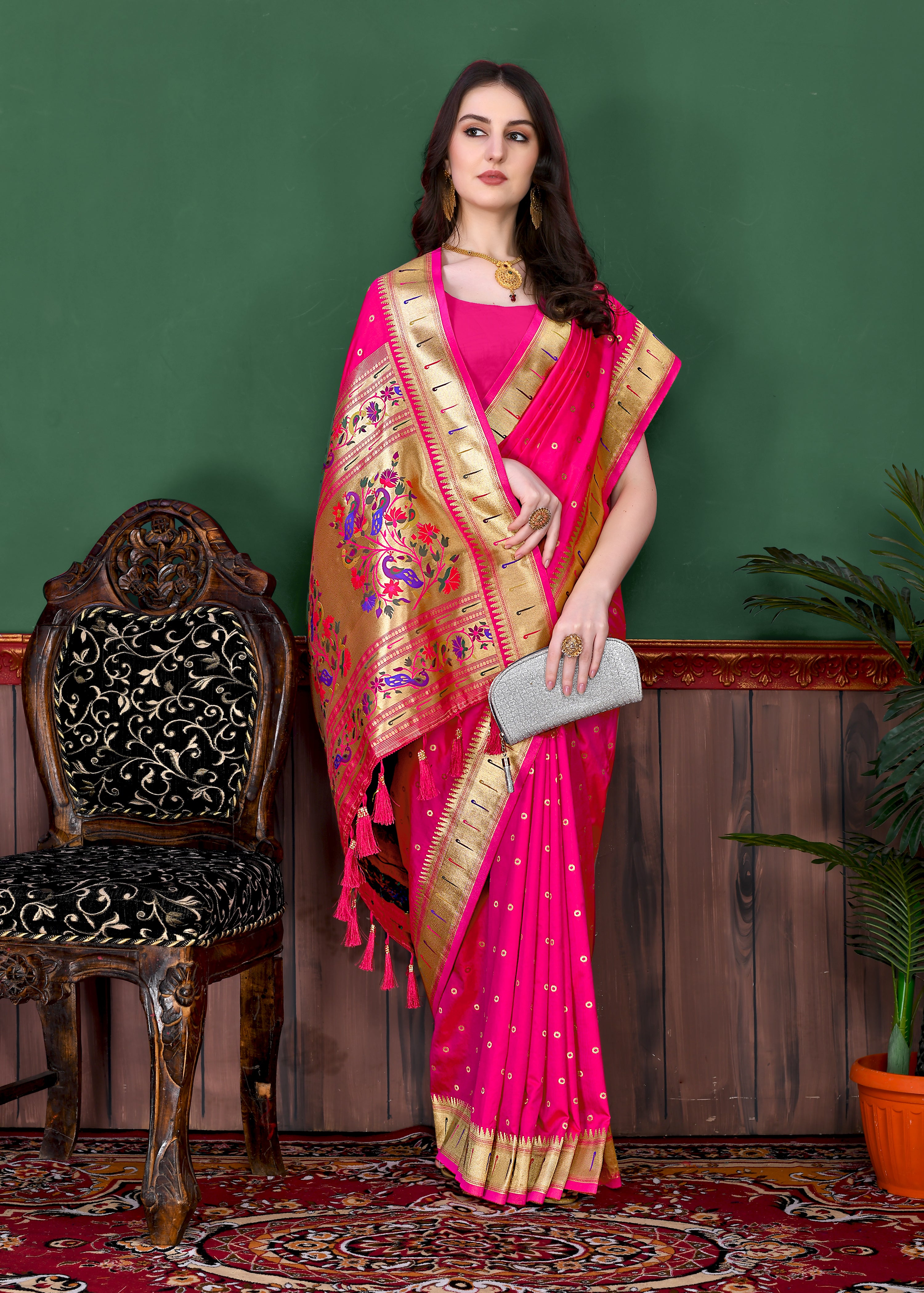 Rani Pink Wedding Wear Soft Paithani Silk Saree