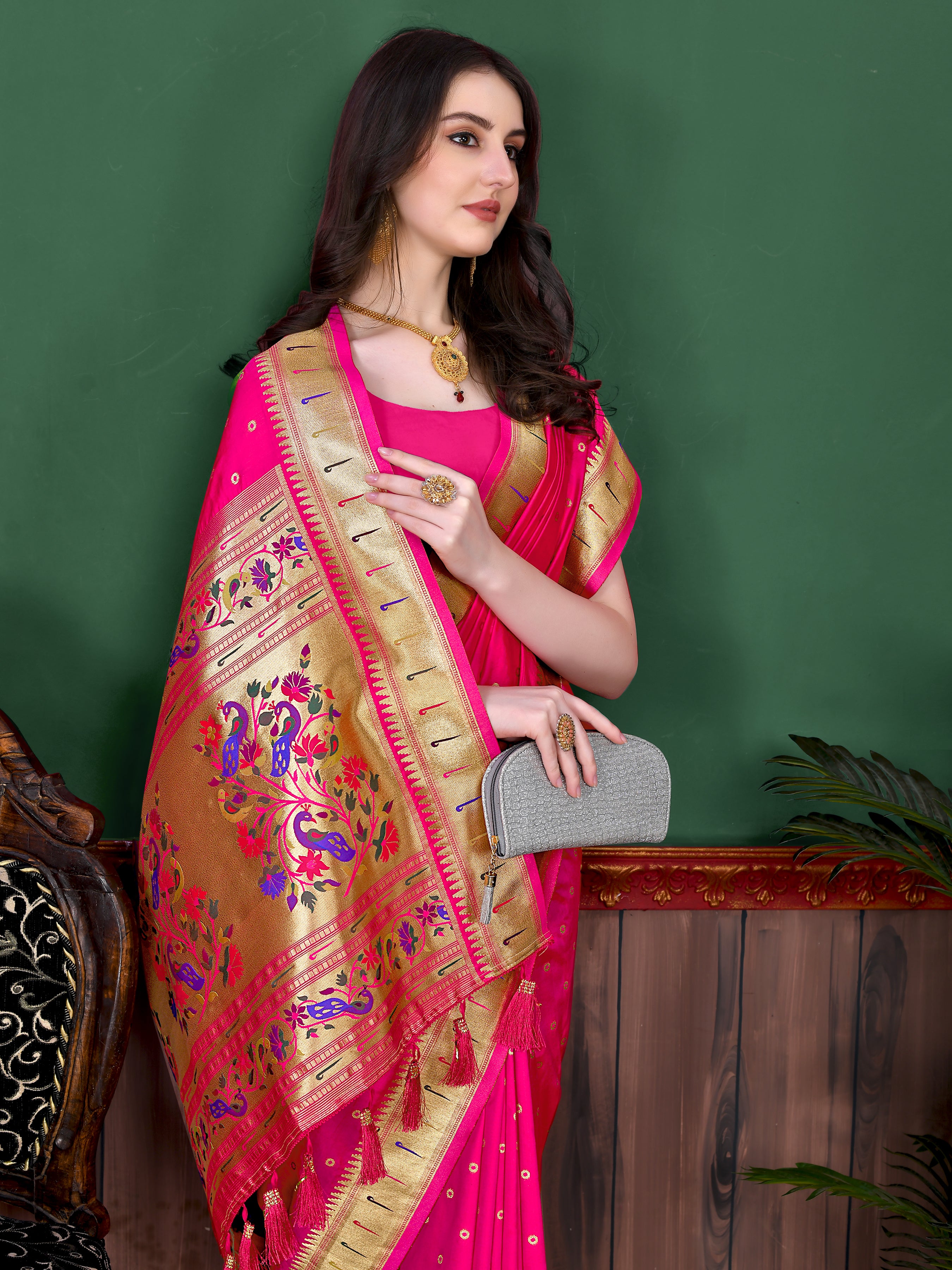 Rani Pink Wedding Wear Soft Paithani Silk Saree