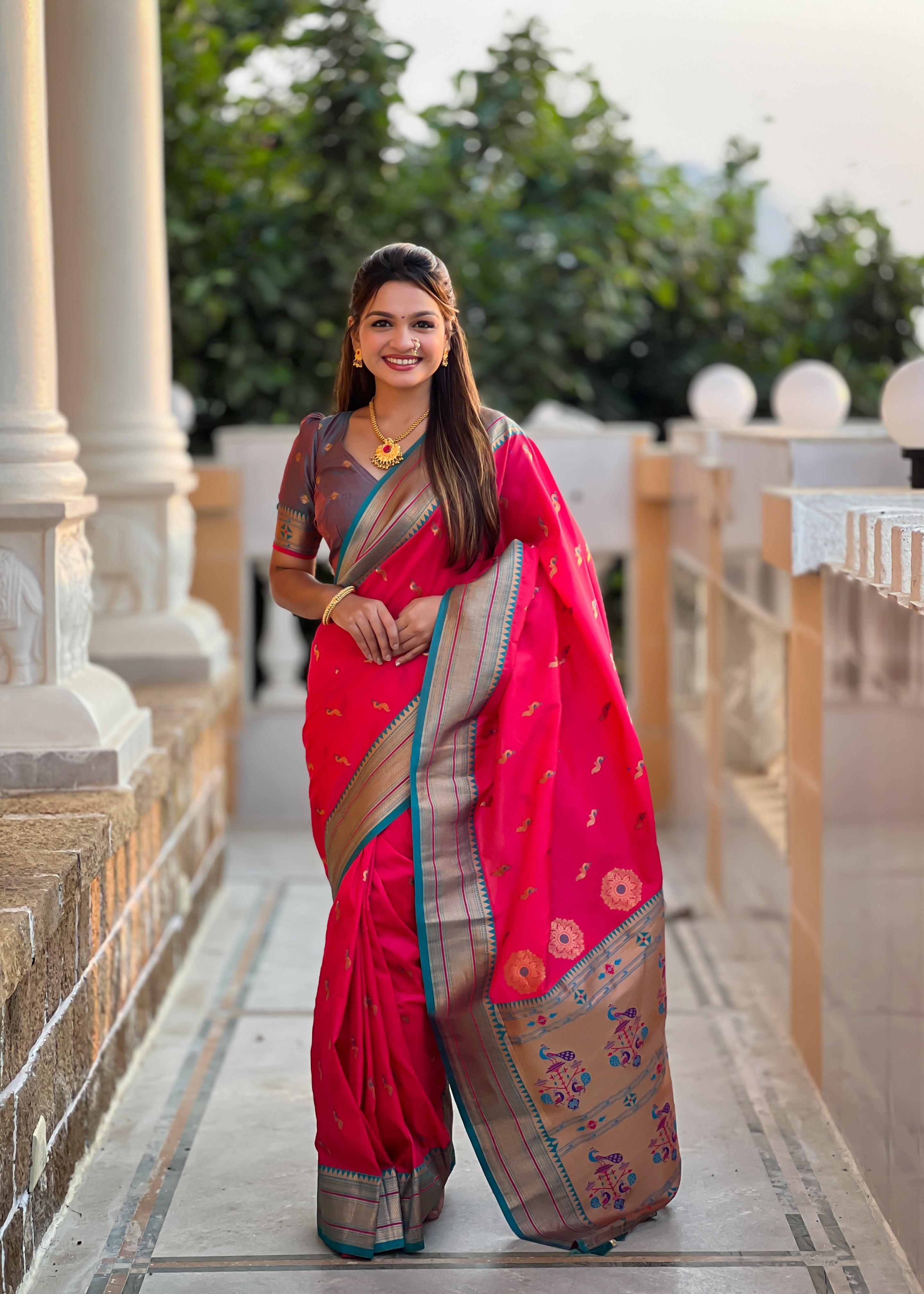 Rani Pink Wedding Wear Soft Paithani Silk Saree