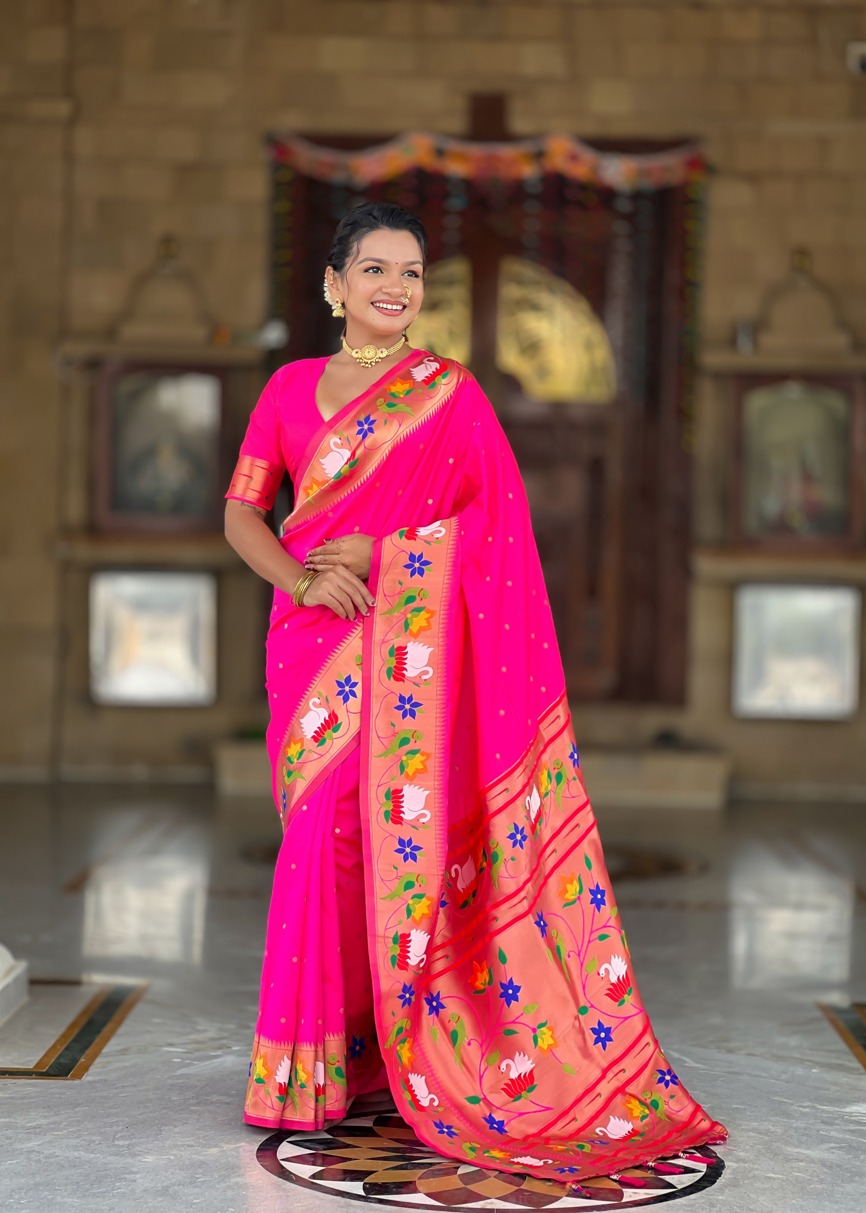 Rani Pink Wedding Wear Soft Paithani Silk Saree