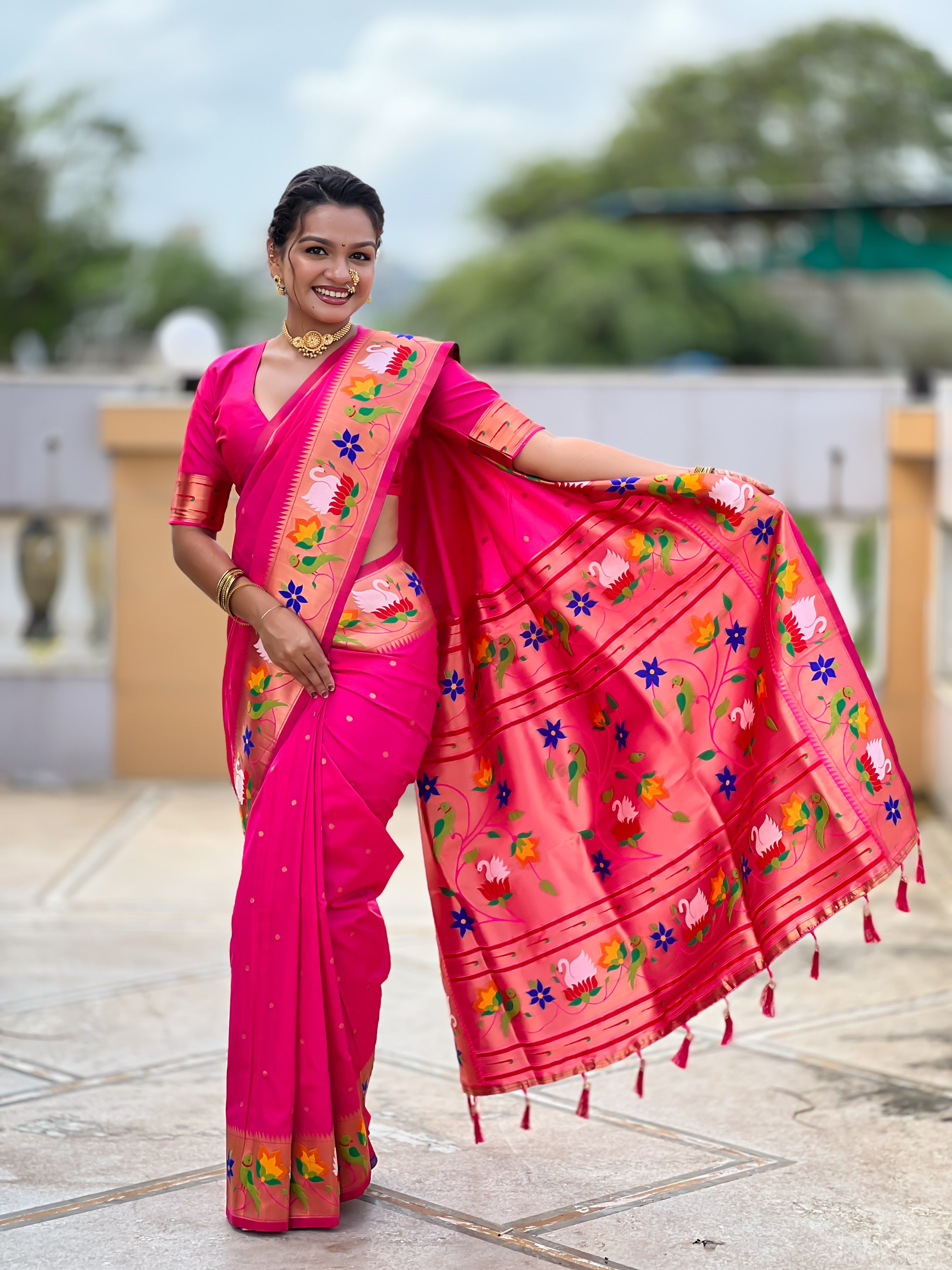 Rani Pink Wedding Wear Soft Paithani Silk Saree