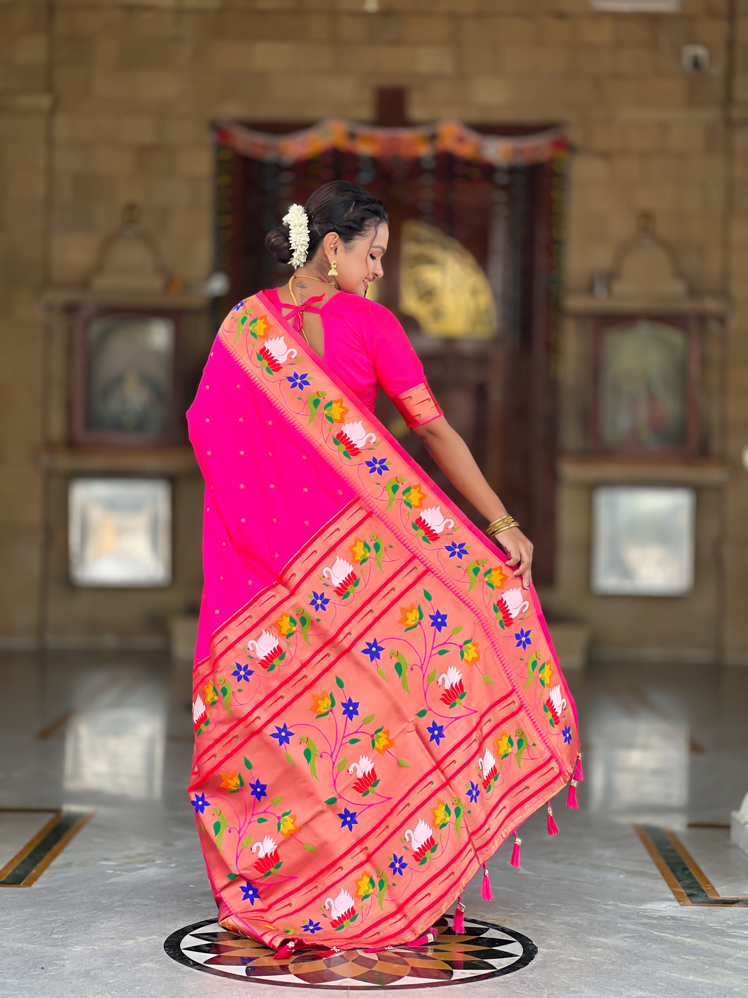 Rani Pink Wedding Wear Soft Paithani Silk Saree
