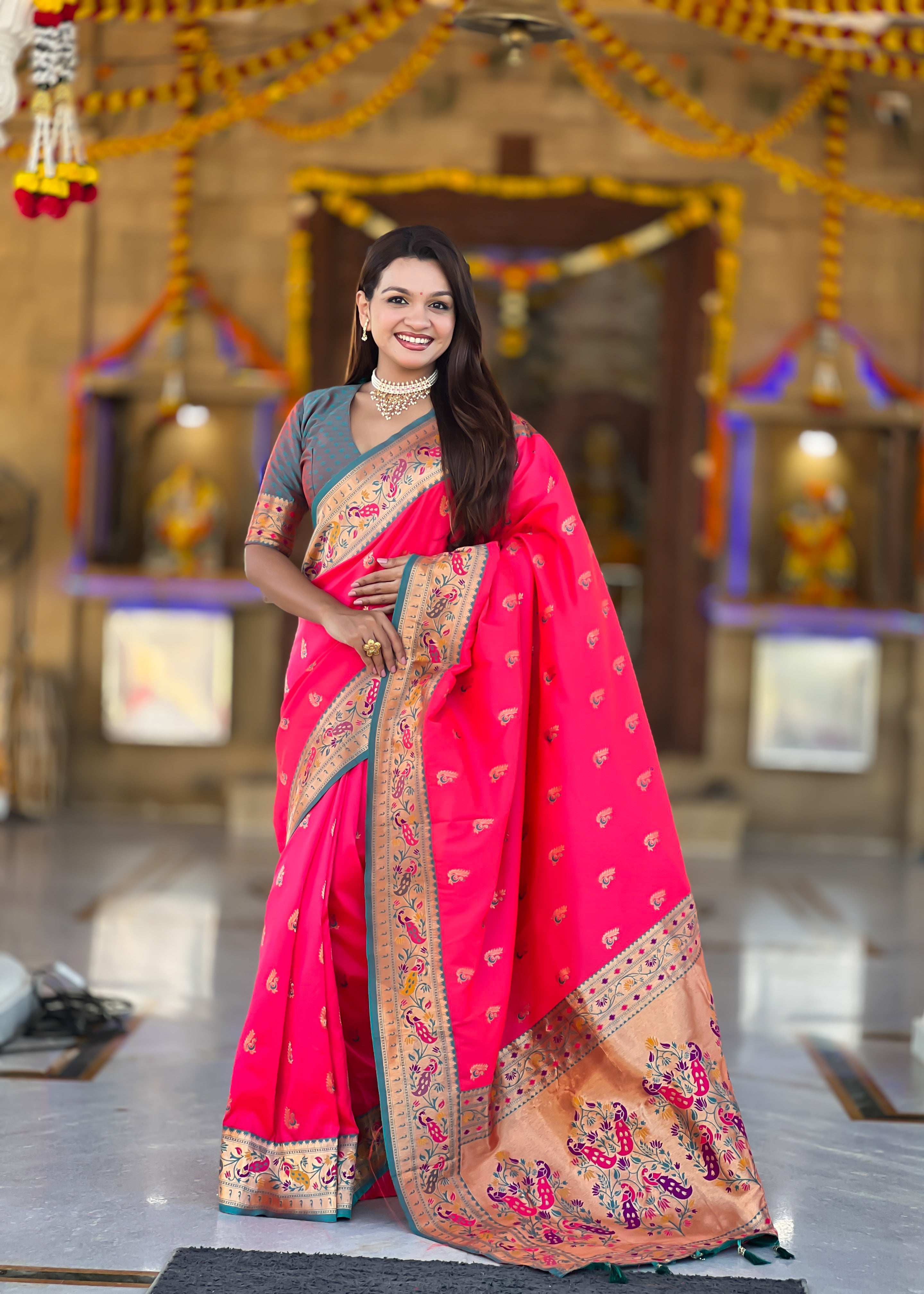 Rani Pink Wedding Wear Soft Paithani Silk Saree