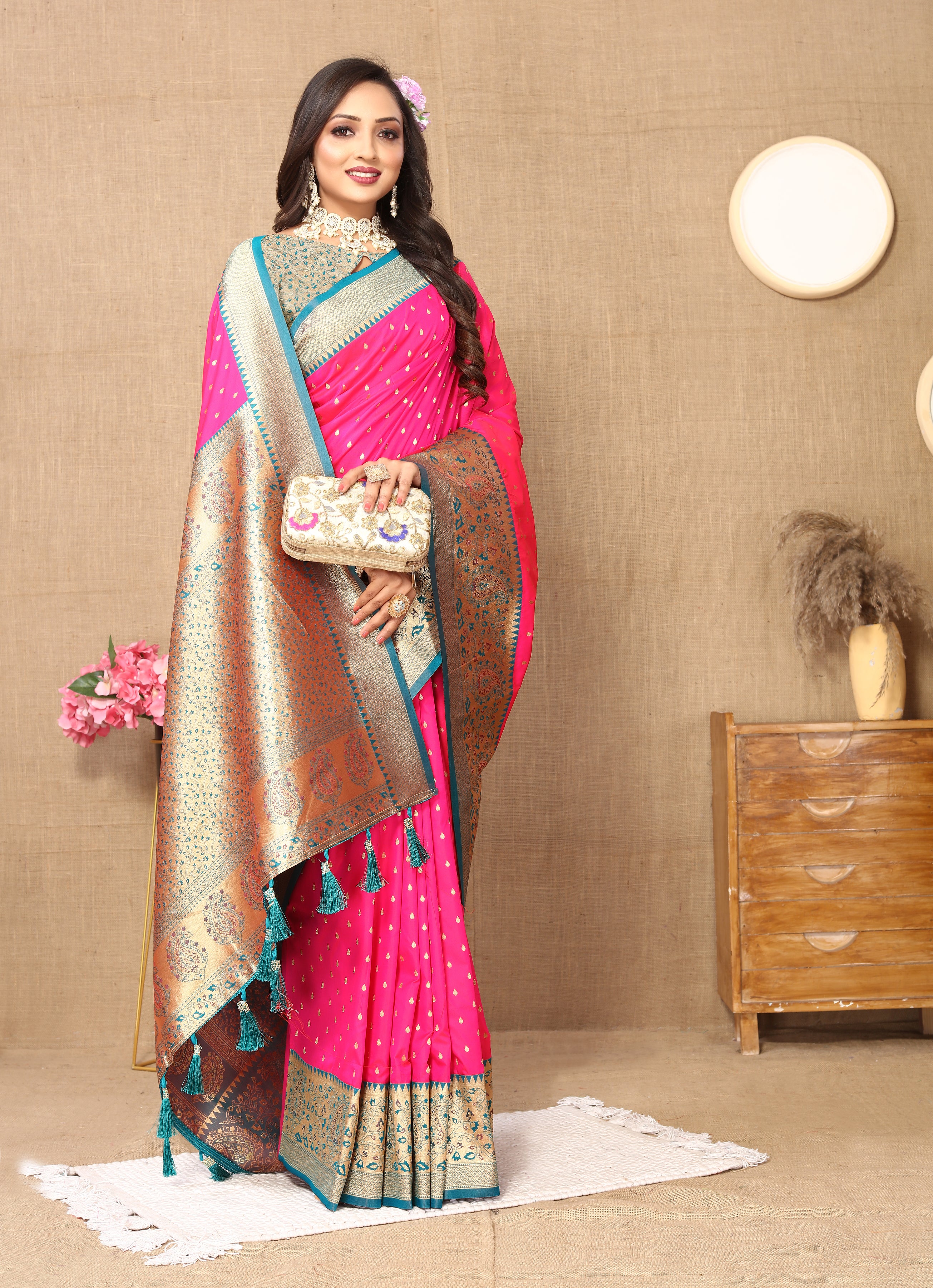 Rani Pink Wedding Wear Soft Silk Saree