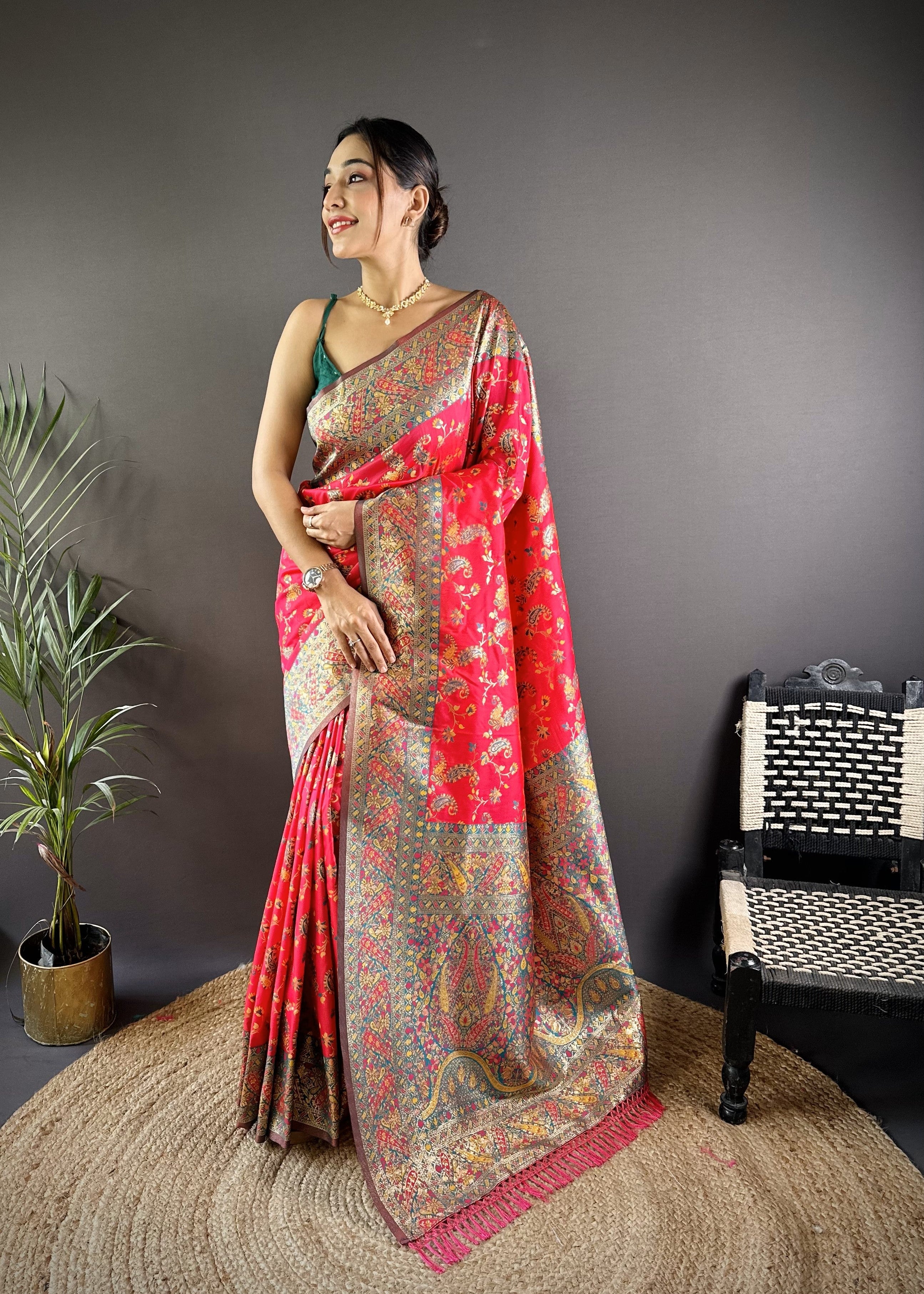 Red Banarasi Katan Satin Silk Saree