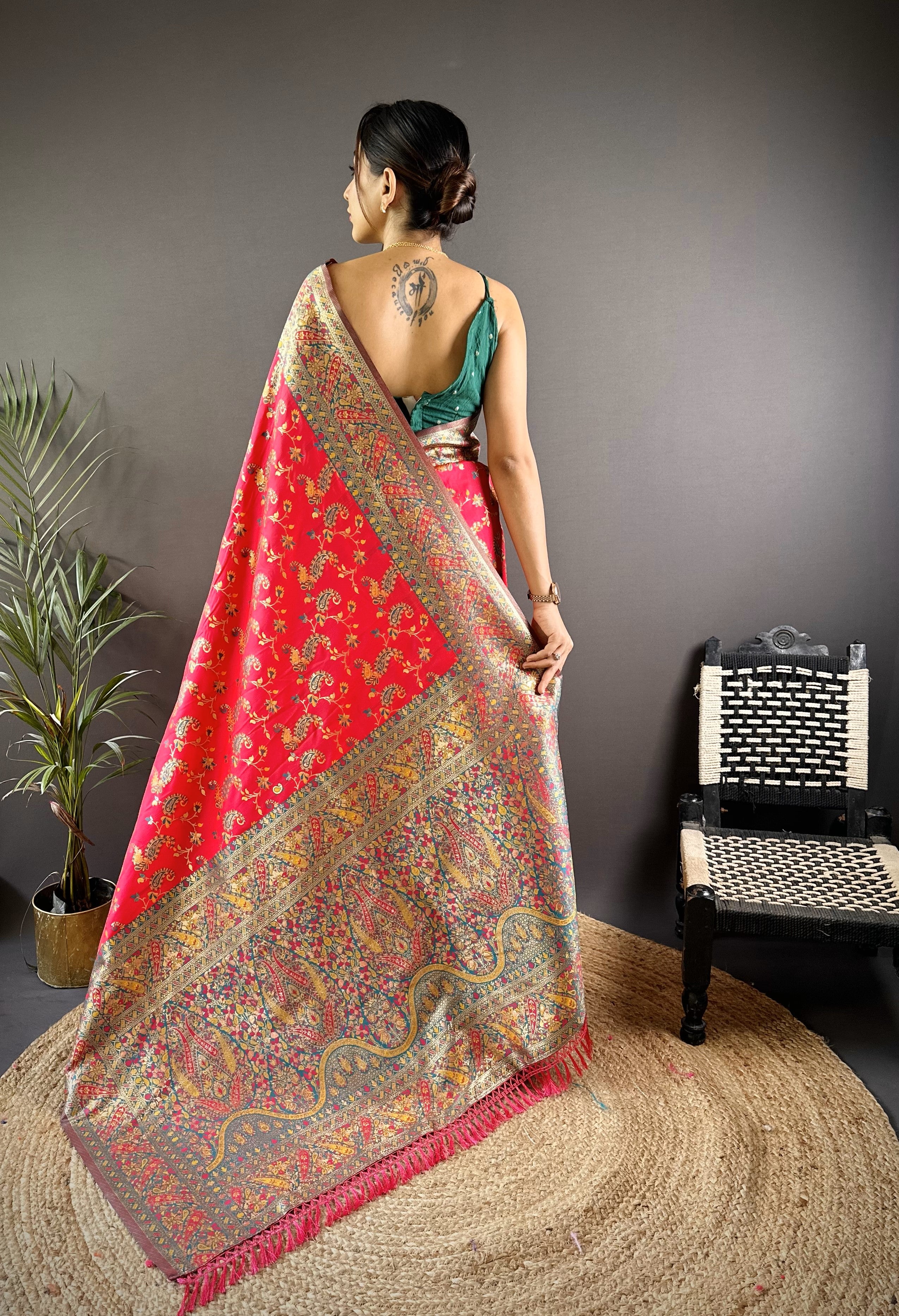 Red Banarasi Katan Satin Silk Saree