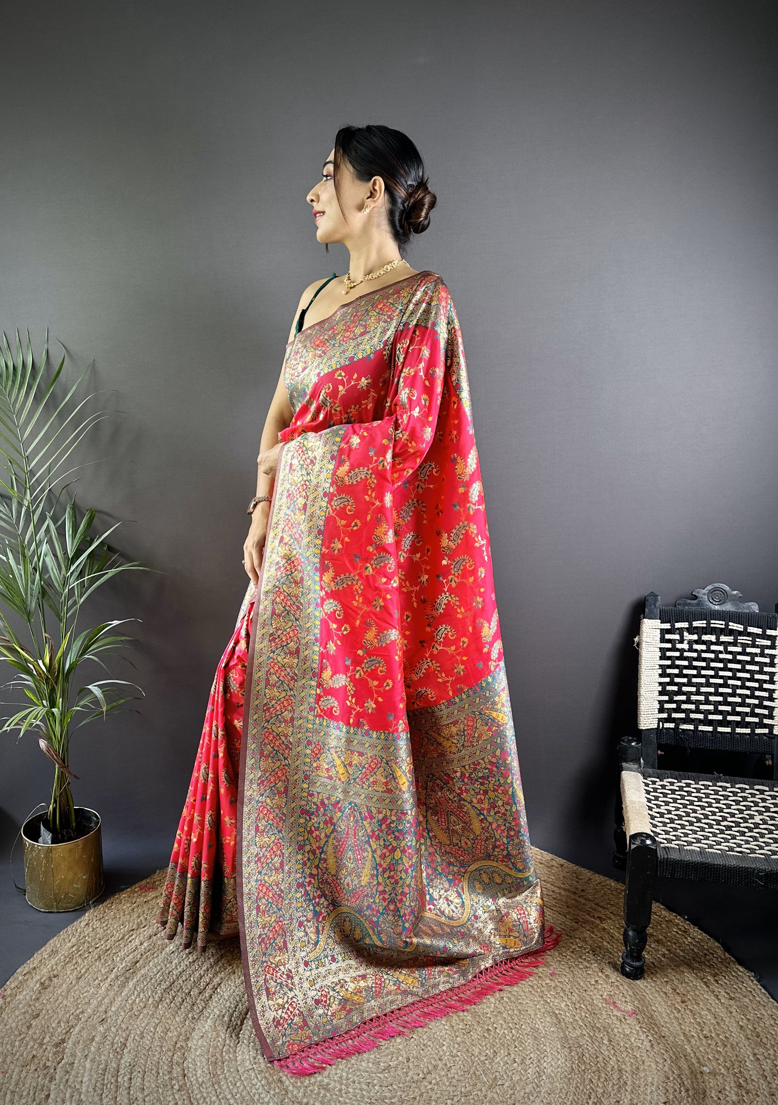 Red Banarasi Katan Satin Silk Saree