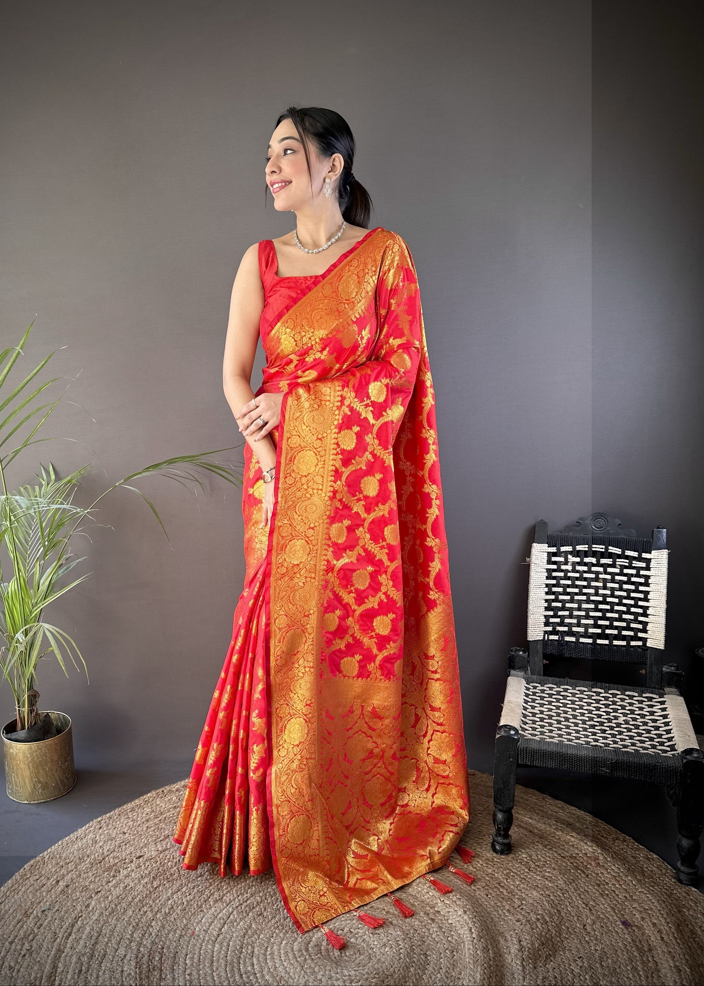 Red Banarasi Soft Silk Saree