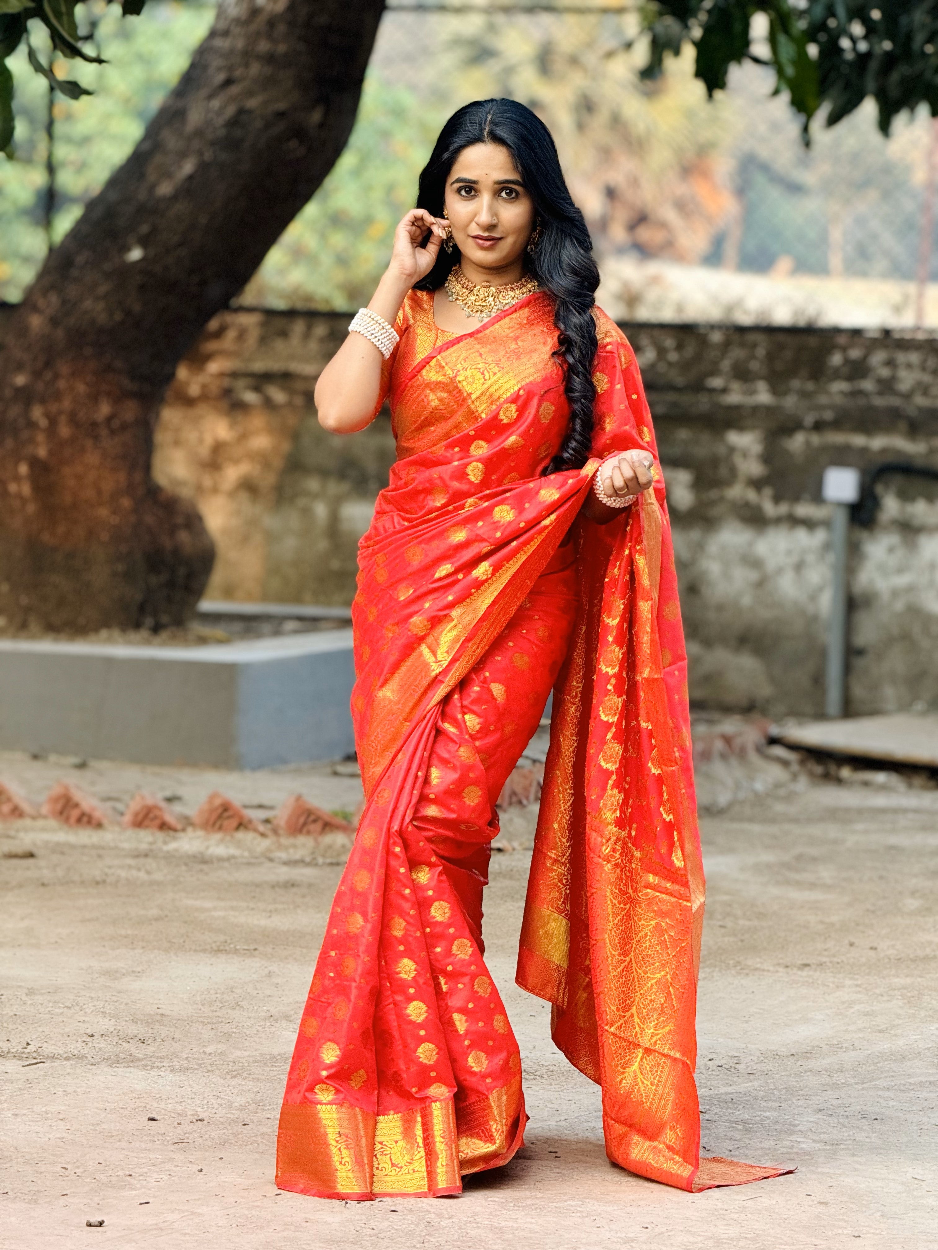 Red Banarasi Soft Silk Saree