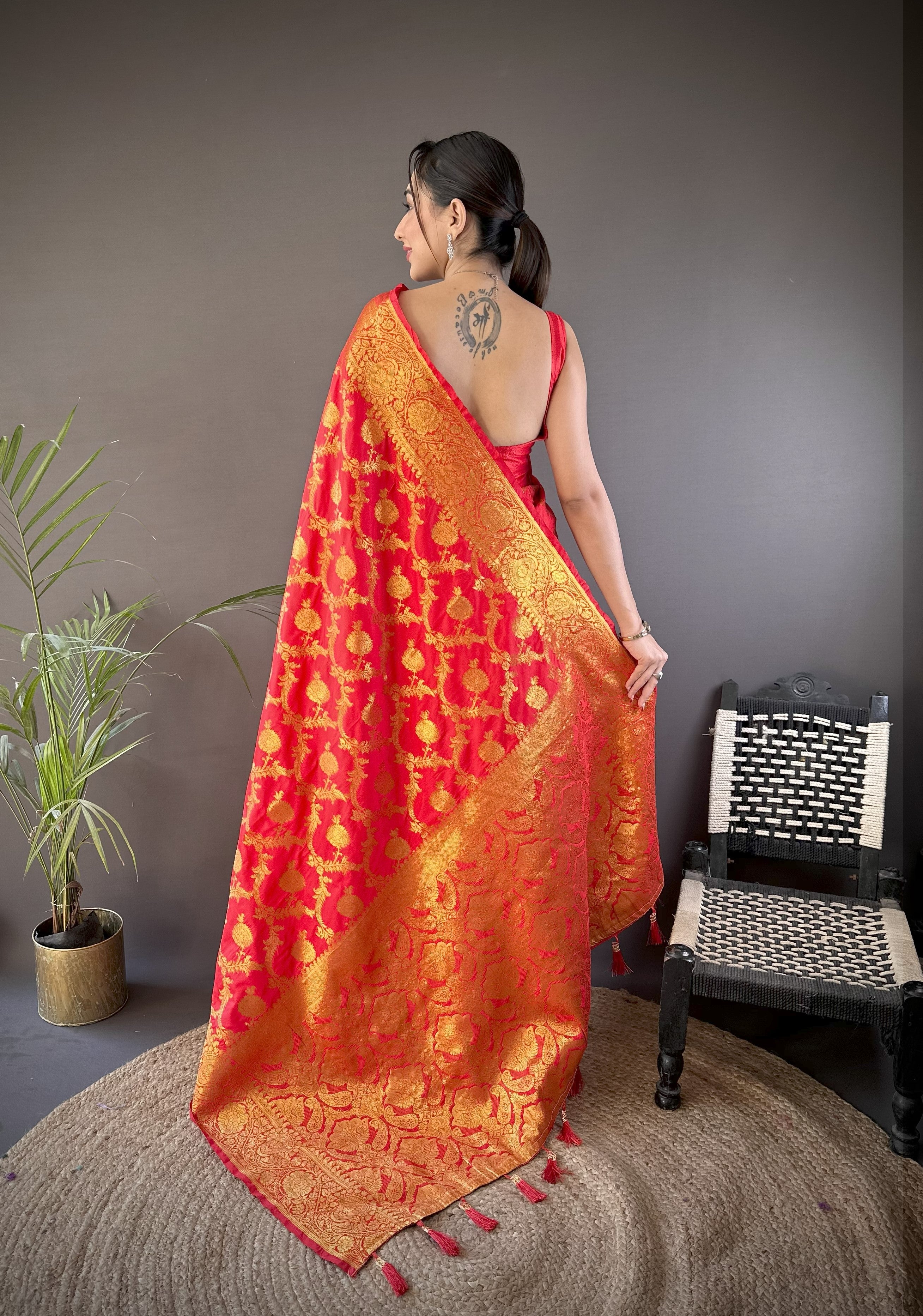 Red Banarasi Soft Silk Saree