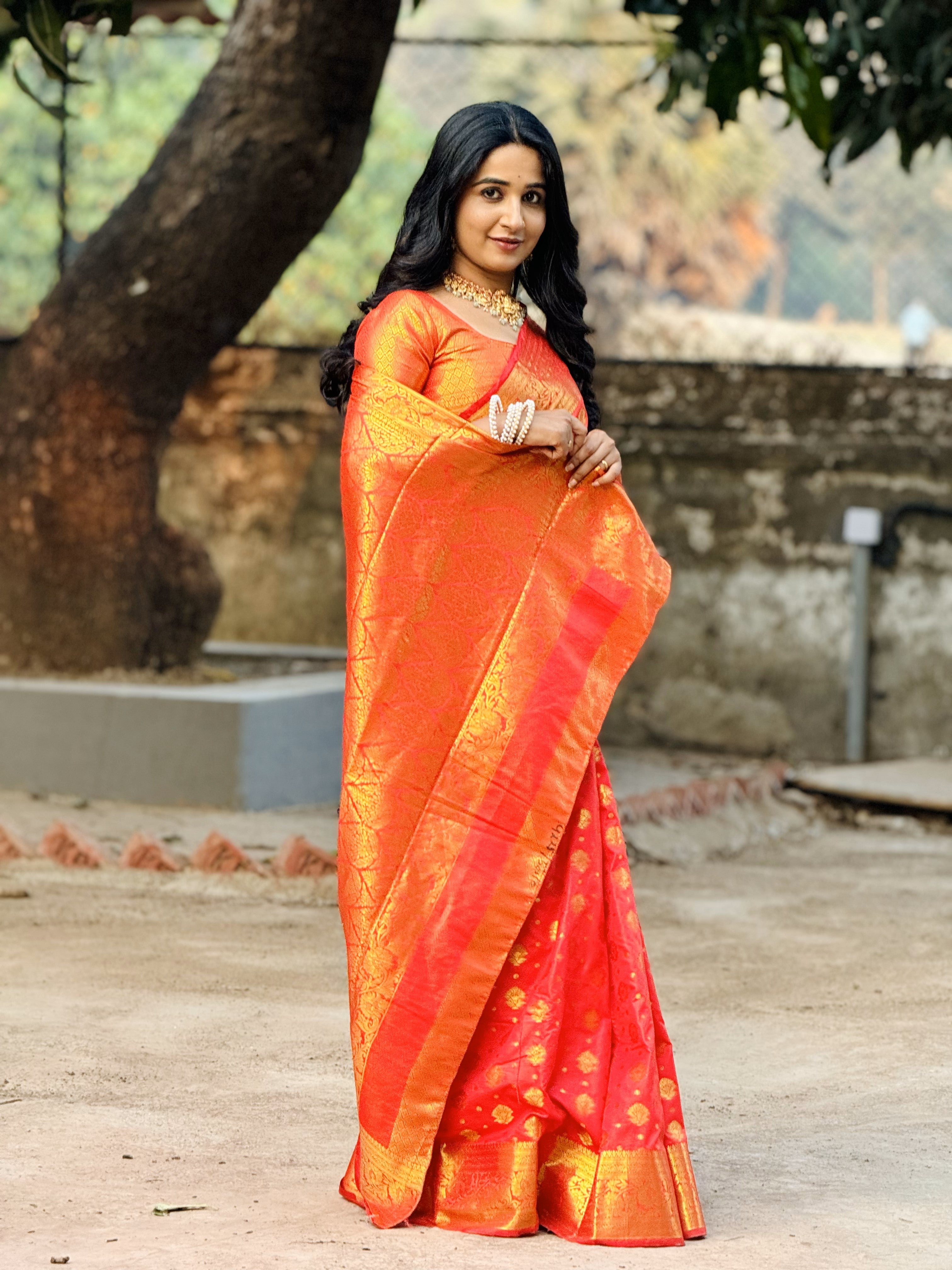 Red Banarasi Soft Silk Saree