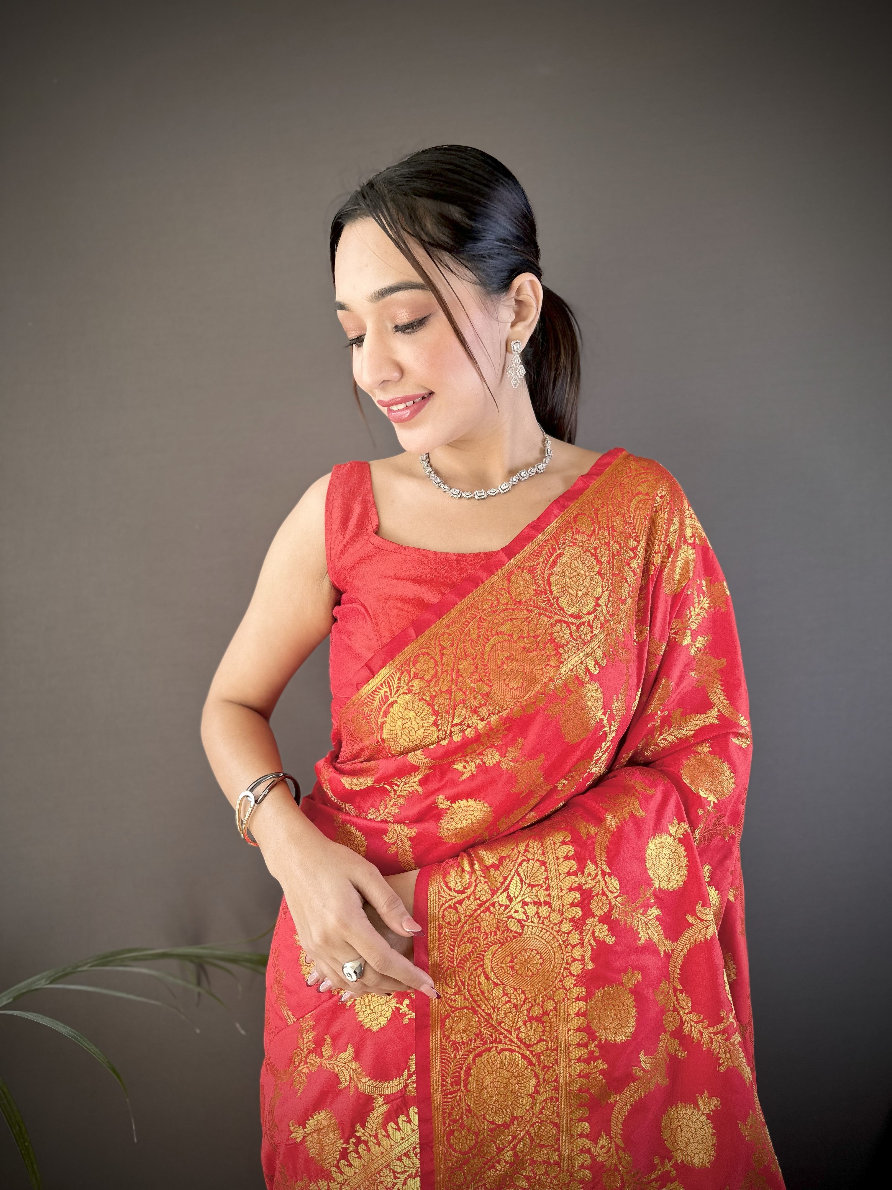 Red Banarasi Soft Silk Saree