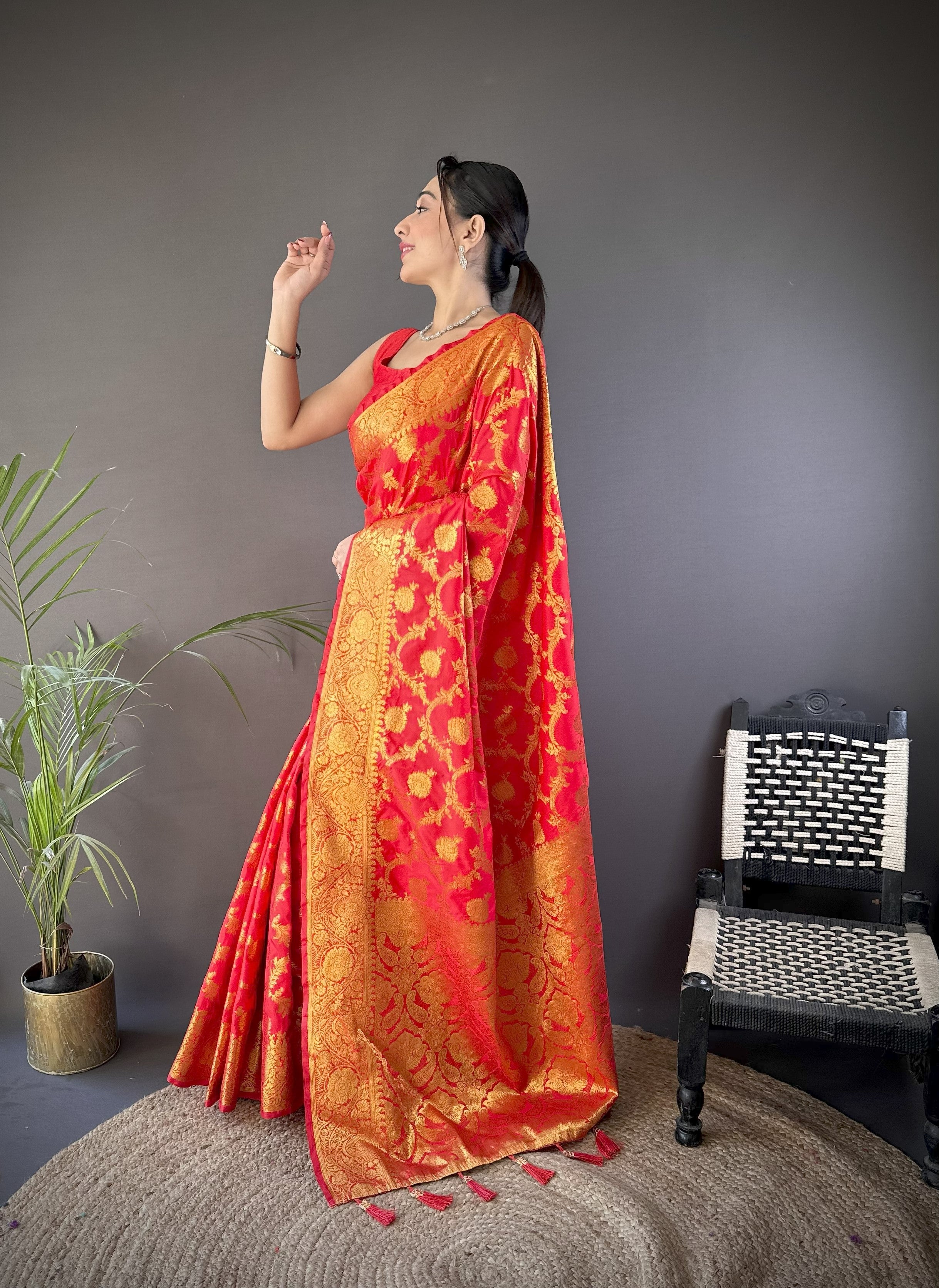 Red Banarasi Soft Silk Saree