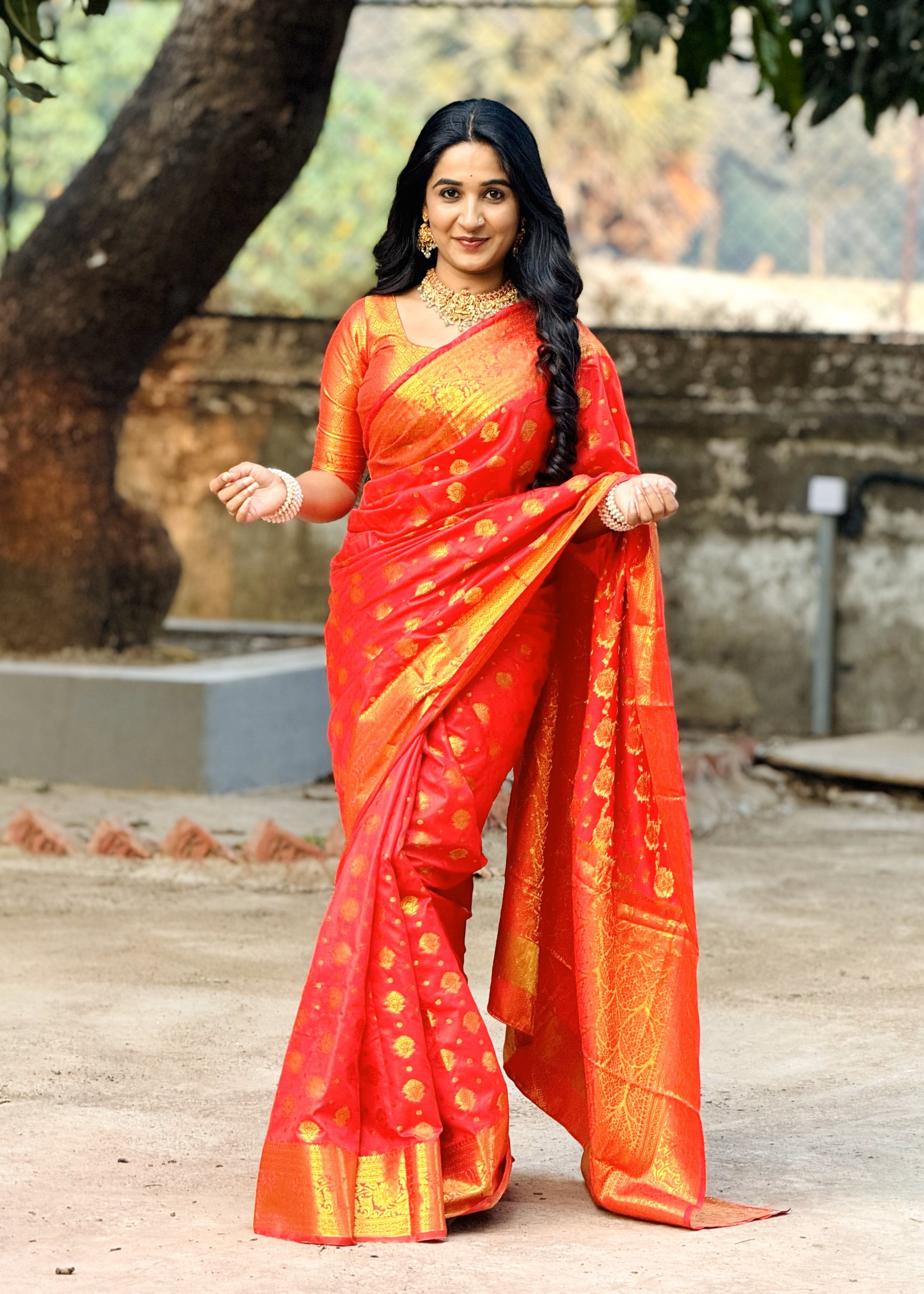 Red Banarasi Soft Silk Saree